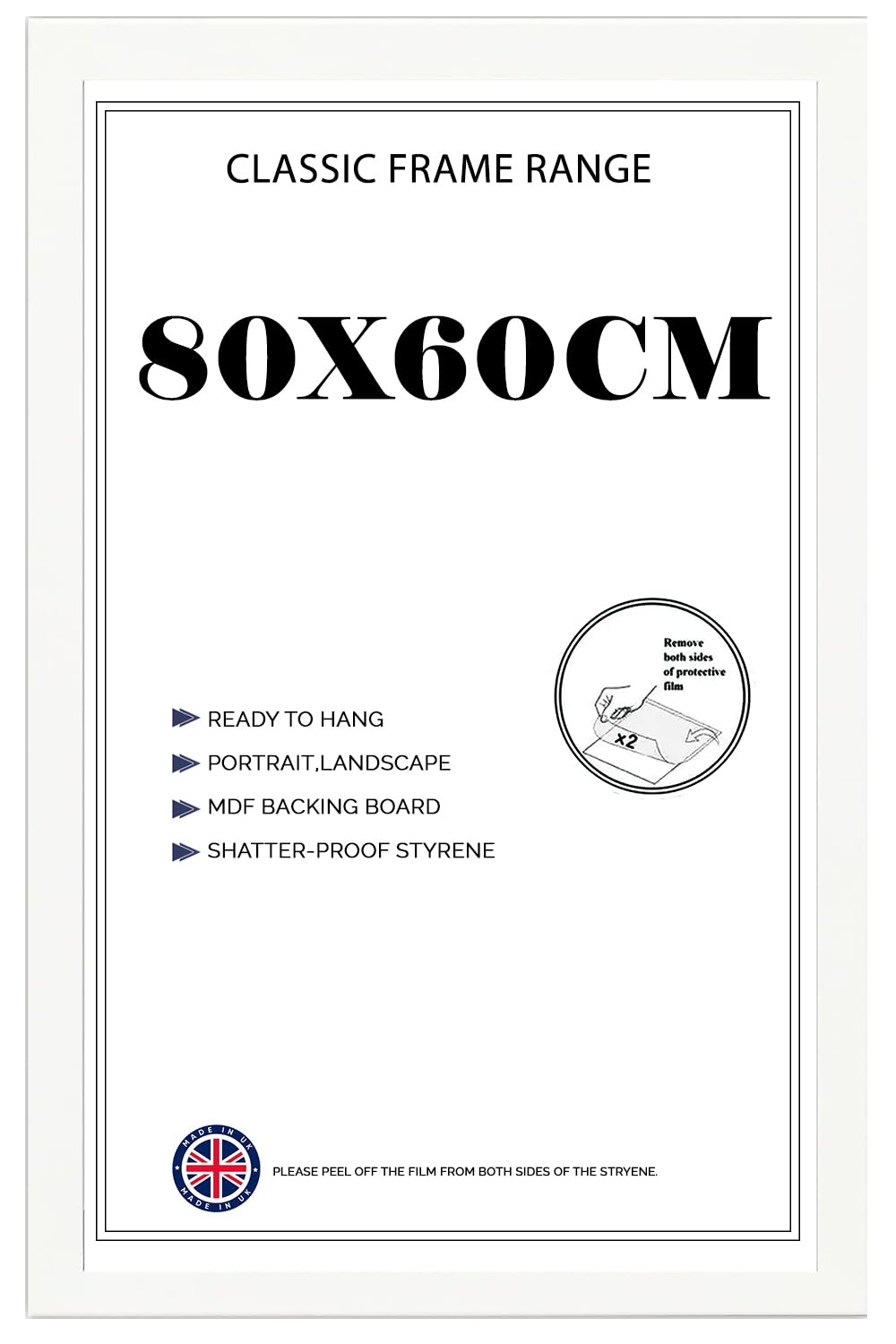 Modern Flat Slim White 60 x 80 cm MDF Wooden Shatter-Proof Styrene Front Picture/Photo/Poster Frame