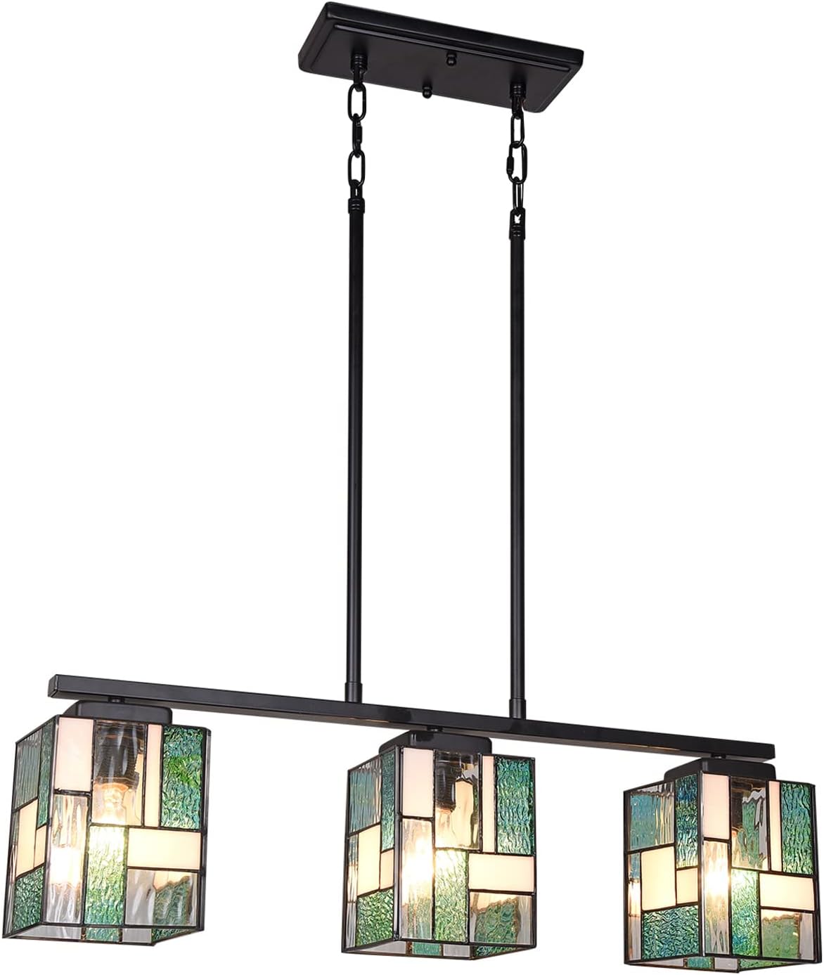 ARTZONE Tiffany Pendant Light Fixture[3 Lights][24''Wide*Adjustable Height] Stained Glass Tiffany Hanging Chandelier for Kitchen Island Dining Room(Green)
