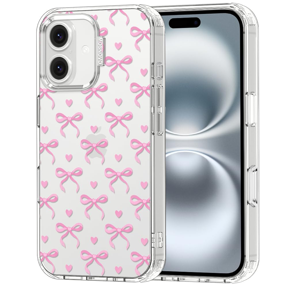 MOSNOVO Case for iPhone 16, [Buffertech 6.6ft Military-Grade Drop Protection] [Anti Peel Off Tech] Clear TPU Bumper Phone Case Cover Design - Bowtiful