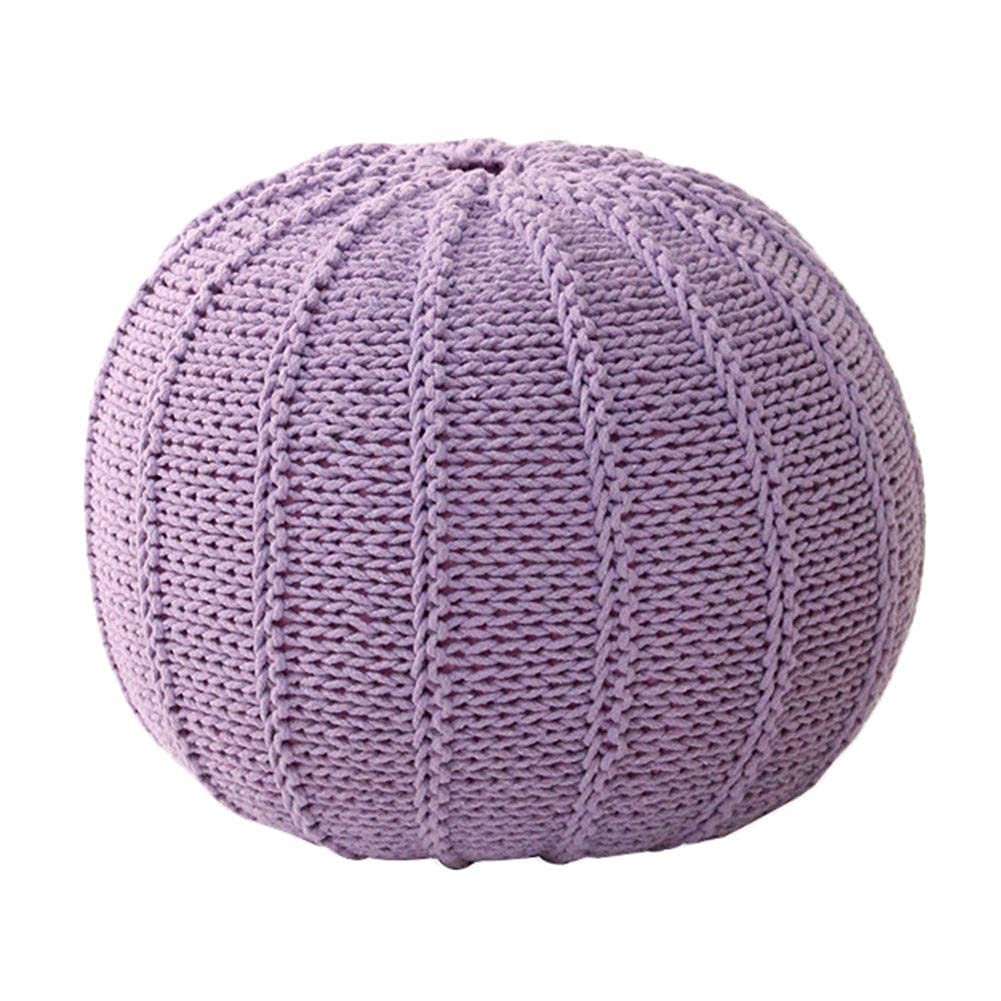 Repose-pieds pouf en tricot violet 50x40cm en coton tressé pour salon