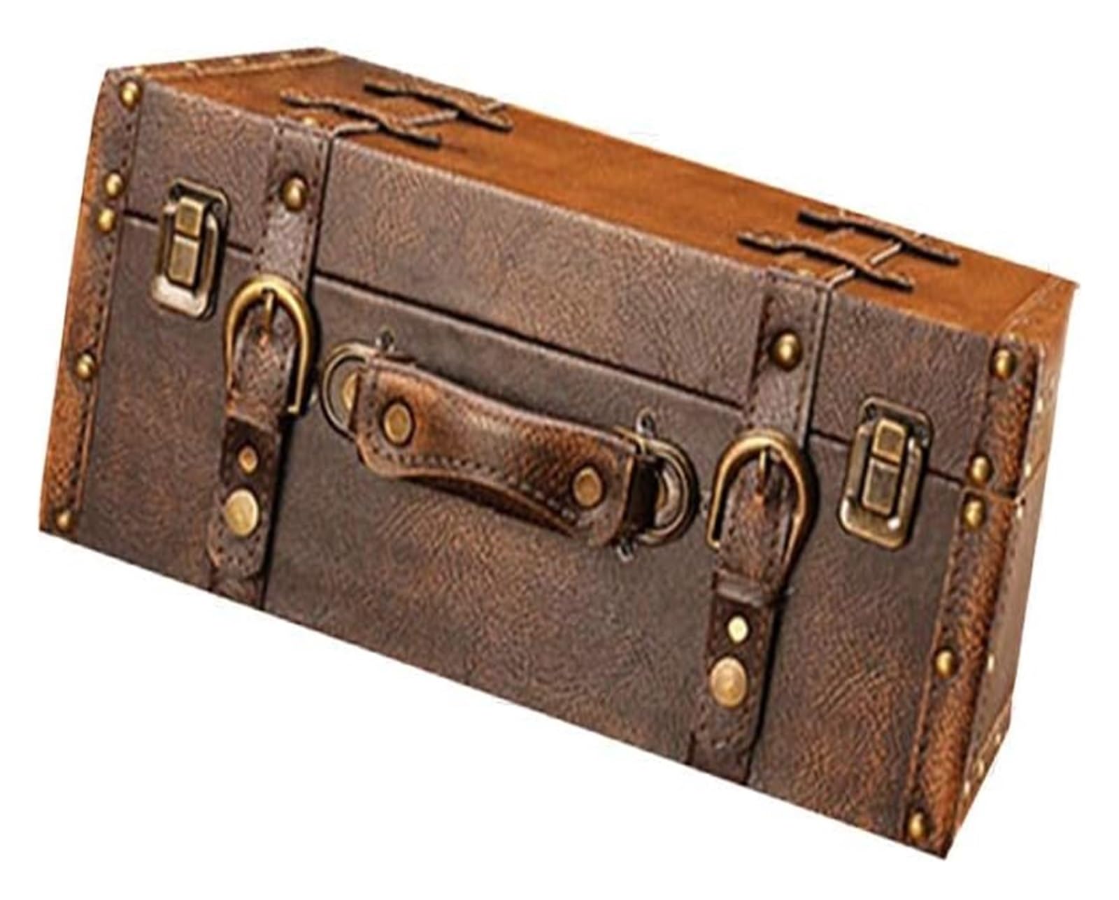 Maleta Retro, baúl de Madera Antiguo, Maleta de Viaje Vintage Grande, Maleta de Cuero para decoración del hogar, Fiestas, Bodas, Cajas Decorativas (C-48X15X29CM)