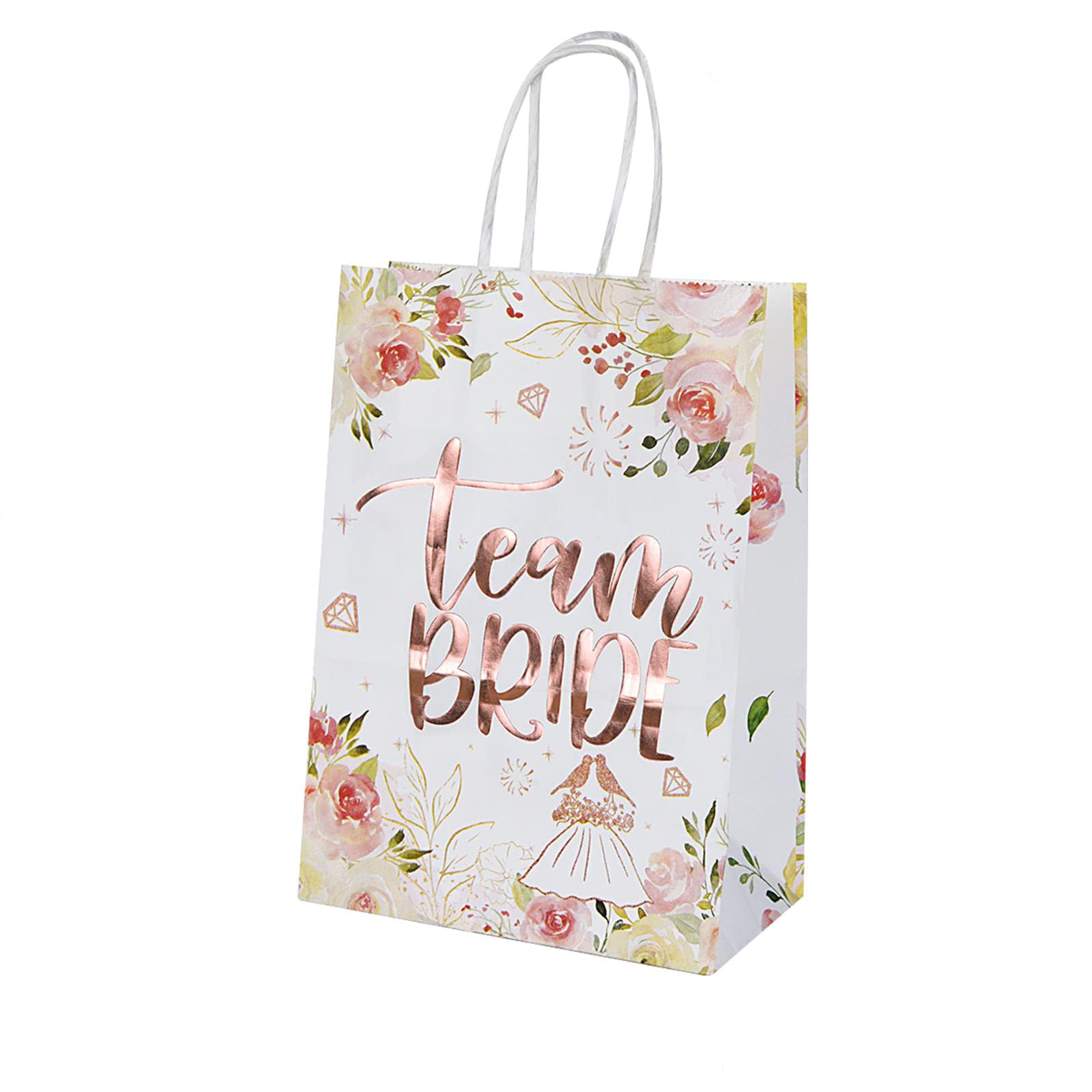 10 Sacs En Papier Team Bride Or Rose - Pour Enterrement De Vie De Jeune Fille - Motif Floral