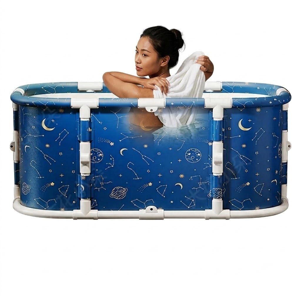 Bañera plegable, 119,9 x 59,9 x 50 cm, bañera portátil compuesta de material de 7 capas, ducha y baño de hielo, portátil, no inflable