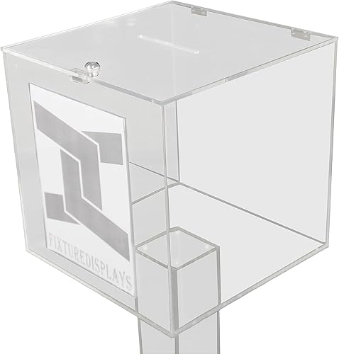 Miniatura 2 de FixtureDisplays Plexiglás transparente acrílico piso grande de pie diezmo caja urna donación iglesia con soporte de letrero 14301+12065