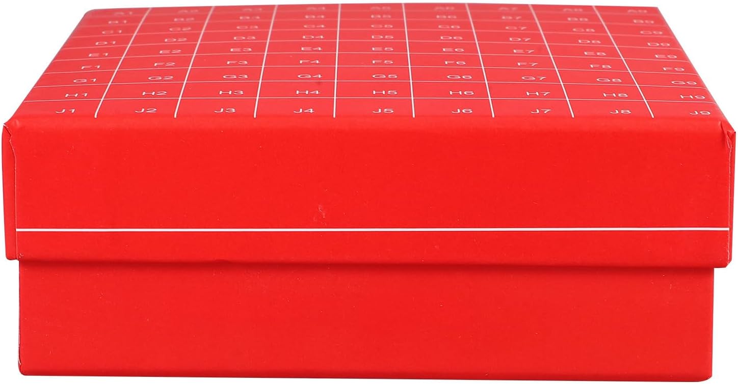 CALLARON 81-grid Paper Cardboard Freezer Storage Box with Red Plastic Dividers and Flip Cover, Tube Storage Rack for Laboratory Vial Freeze Sample Organizer