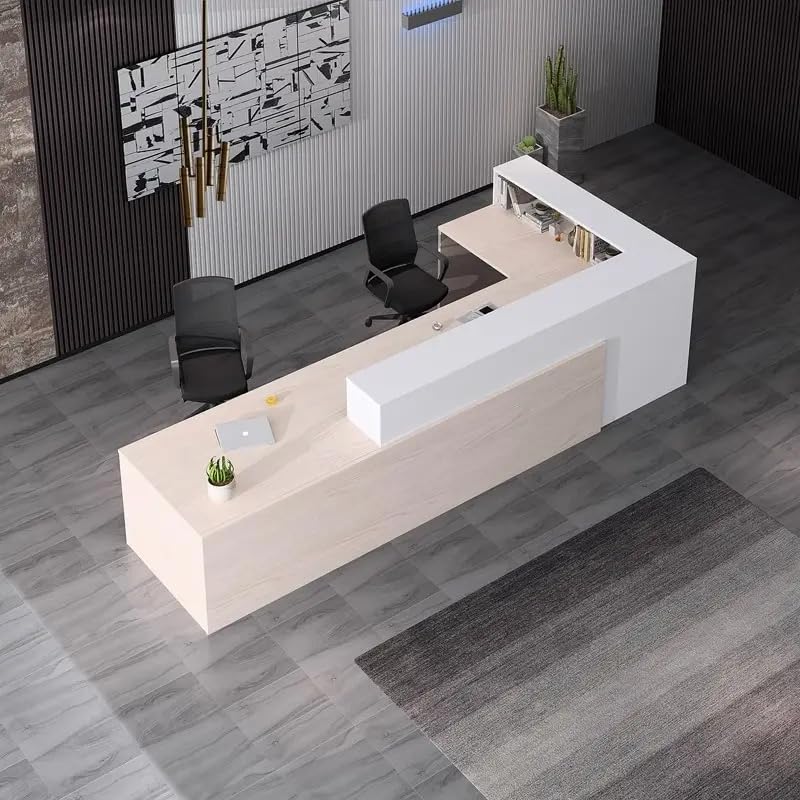 Image of Modern Reception Desk for Office, School, Shop, Mall, Salon & Hotel, Contemporary Wooden Front Desk Counter with White Finish for Commercial Reception Areas - (RCT-83 LPB L8W2)