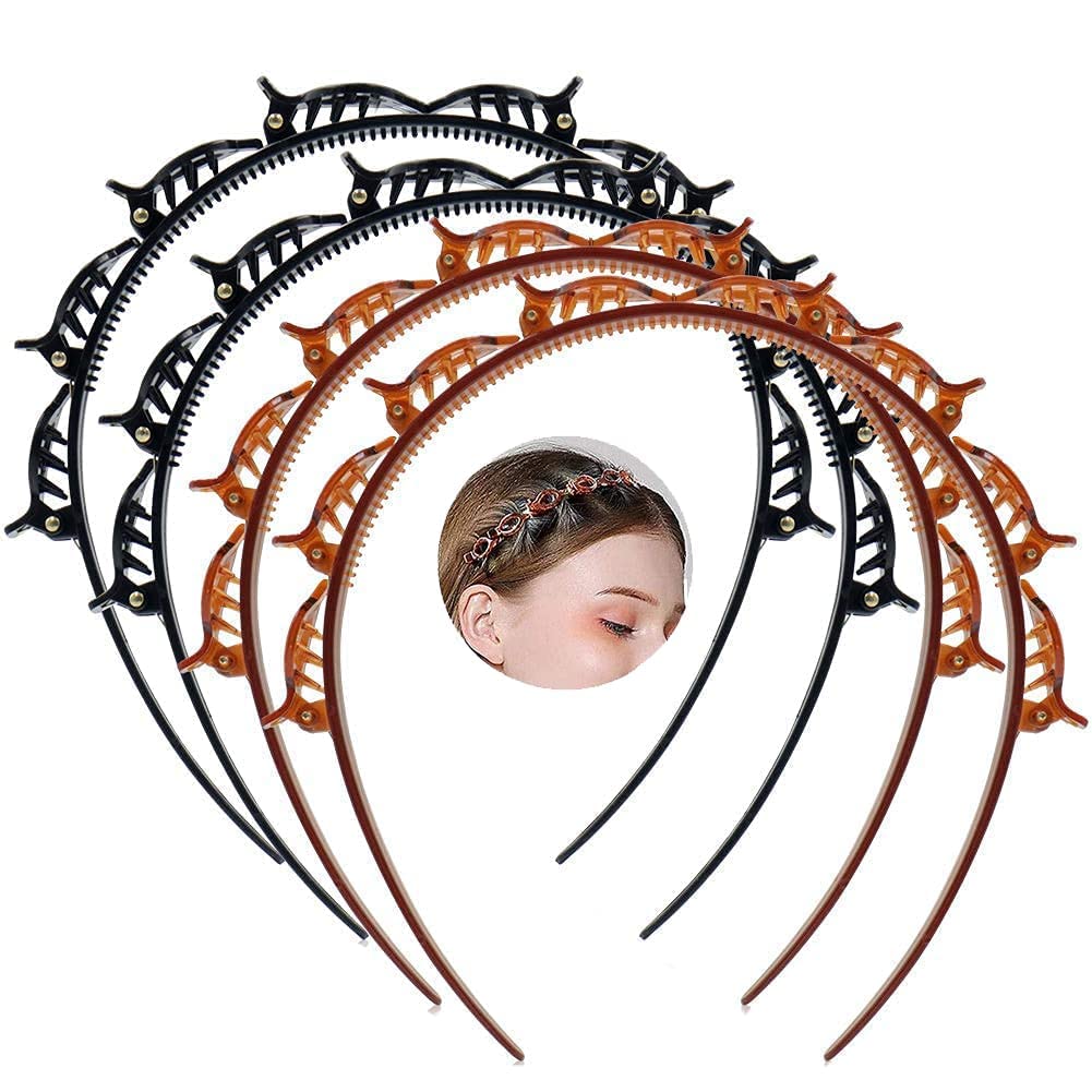 Nicesales Twist Hairband 4 Pcs,Trunk Hair Hair Band, Hairstyle Braid Tool,Barrettes for Thin or Thick Hair, Alligator Clips.Korean Style Hairband With Teeth Comb for Girls and Women-Black & Brown(Brown with Black Spot)-image-11