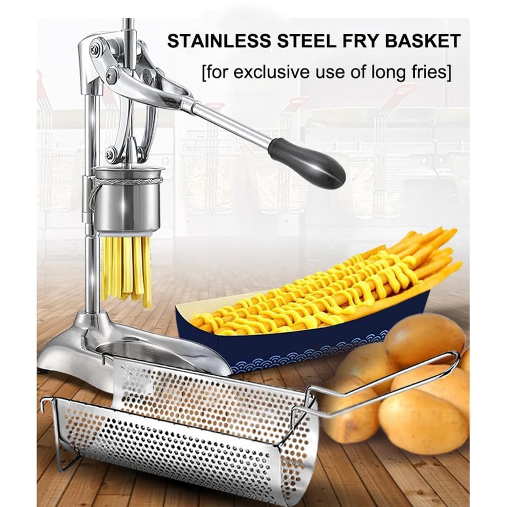 Pressa per patatine fritte – spremipatate manuale con fori per patatine lunghe con cestino abbinato, spremi patatine fritte verticale
