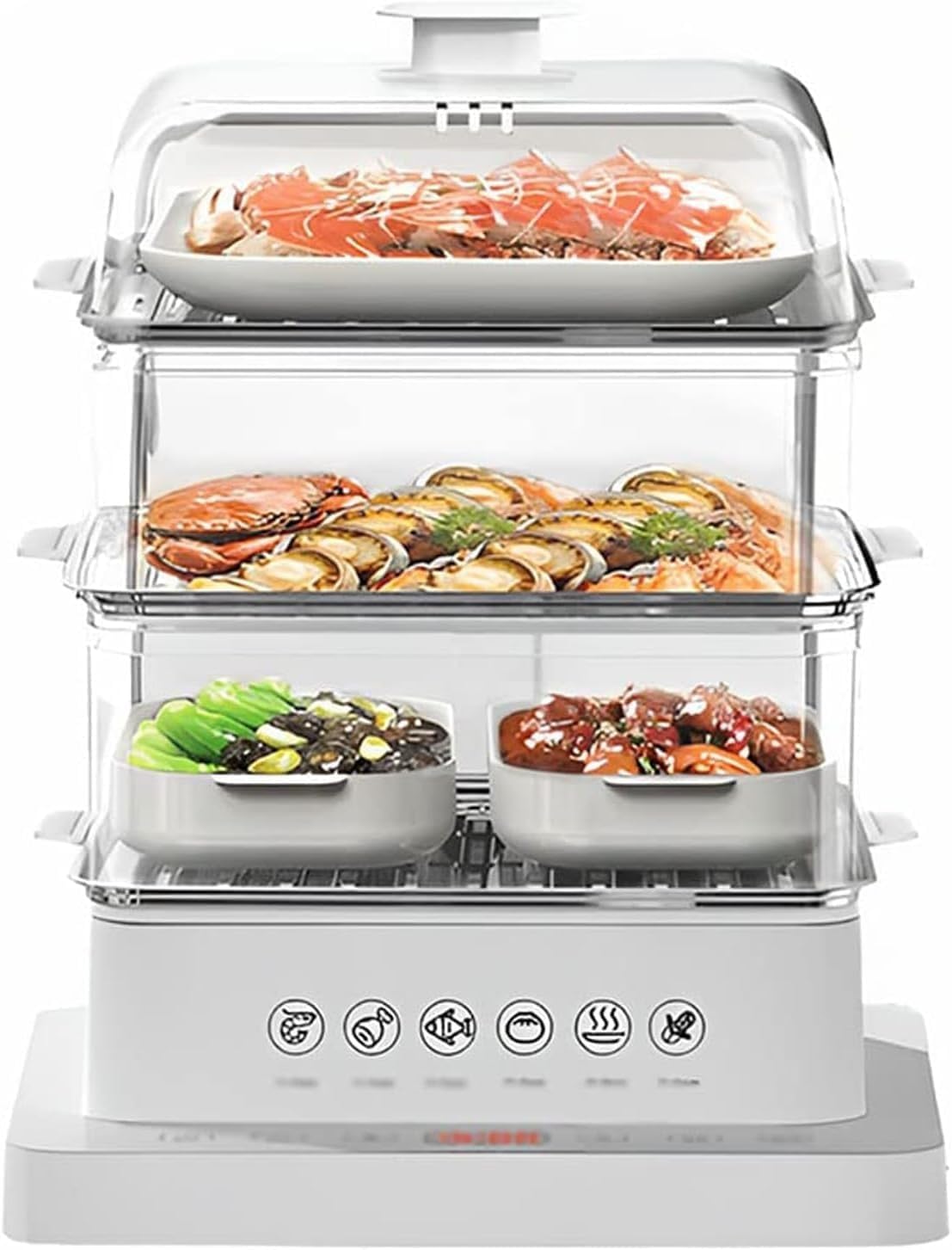 Electric Food Steamer 800W, 40L Capacity, 3 Tier Touch Screen with 12-Hour Timer for Healthy Cooking