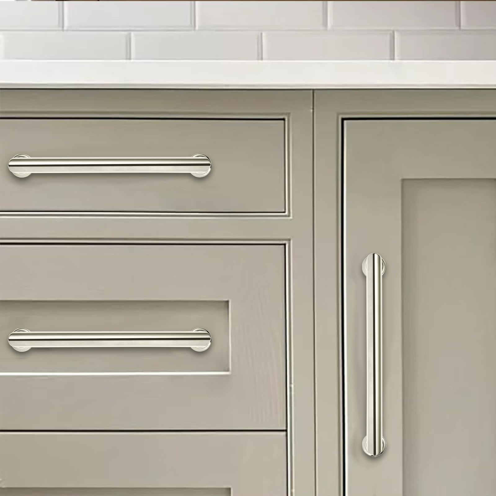 khtumeware Paquete de 10 tiradores de gabinete de níquel pulido de 96 mm, asas sólidas resistentes para armarios de cocina, armarios, cajones y accesorios de baño