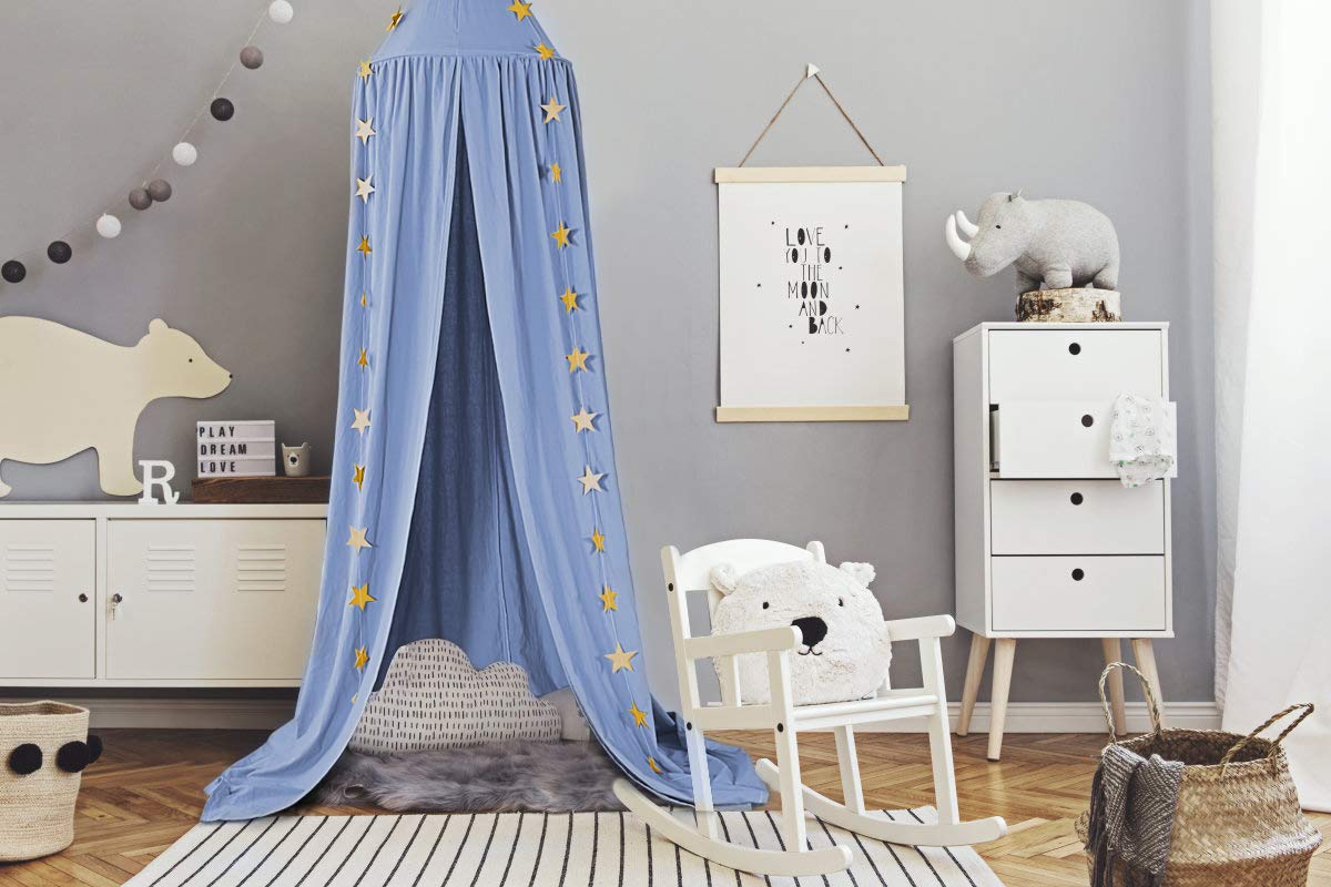 Baldacchino per bambini, in cotone, per cameretta dei bambini, con zanzariera, decorazione per la camera da letto, con ghirlanda di stelle