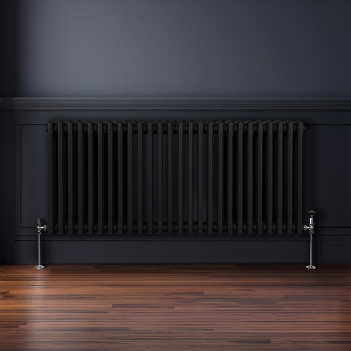 Radiador Tradicional Horizontal de 3 Columnas 600mm x 1192mm | Negro | Acero | Montado en pared | Kit de fijación y soportes + Cepillo de limpieza GRATIS | Calefacción estufa calefactor