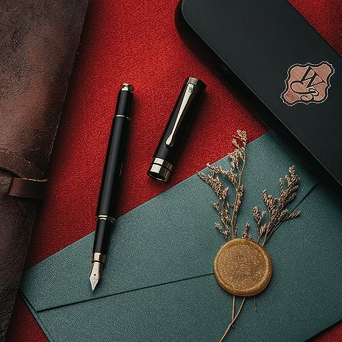Image of Wordsworth & Black Fountain Pen Set, Luxury Bamboo Wood - Medium Nib, Gift Case; Includes 6 Ink Cartridges, Ink Refill Converter -Journaling, Calligraphy; Drawing, Smooth Writing [Black Wood]