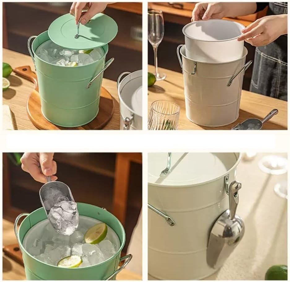 Ice Bucket, 3.5 Liter Double Wall Ice Bucket Insulated Ice Buckets with Lid and Scoop Thickened metal Ice Buckets , Party Beverage Tub for Home Kitchen Parties Cocktail Bar Ice Buckets For Parties(Whi