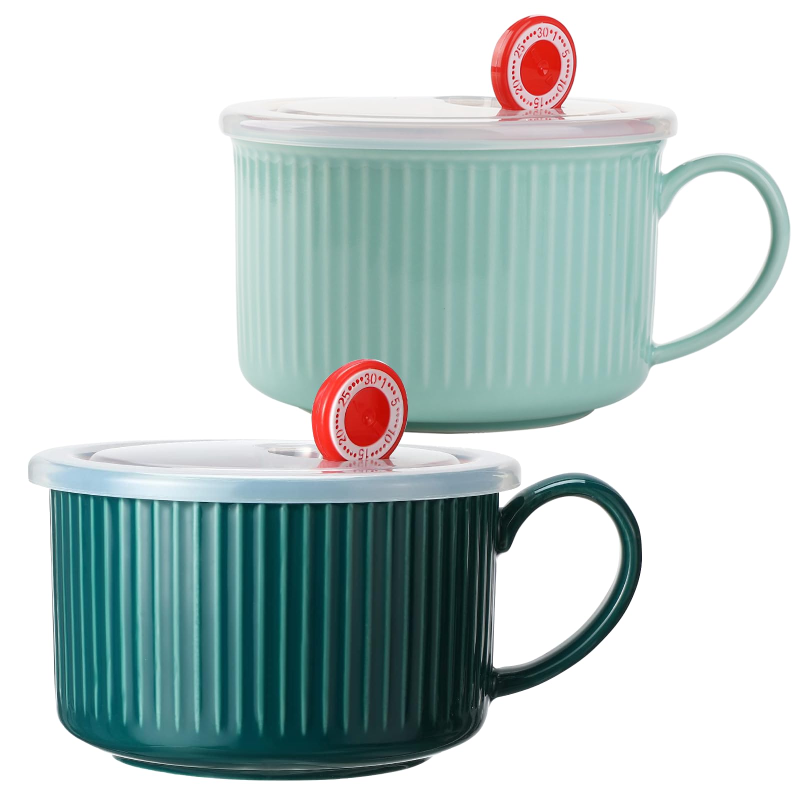 Ysglory 2 Pcs Ceramic Soup Bowls with Handles 30oz Microwave Safe Soup Mugs with Handles and Lids Large Microwave Soup Bowl with Lid for Oatmeal Soup Noodle Cereal
