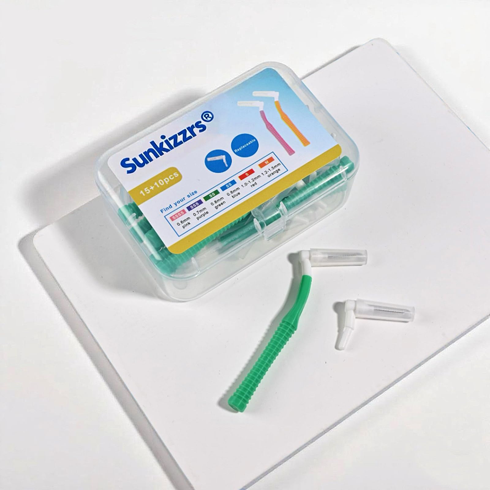 Sunkizzrs® 25-Pcs Interdental Brush for Teeth — L-Shape Dental Floss — Toothpick for Orthodontics — Oral Dental Hygiene Brush — Sticks for Teeth Reusable Cleaning Tool (Green, 0.8mm)-picture-17
