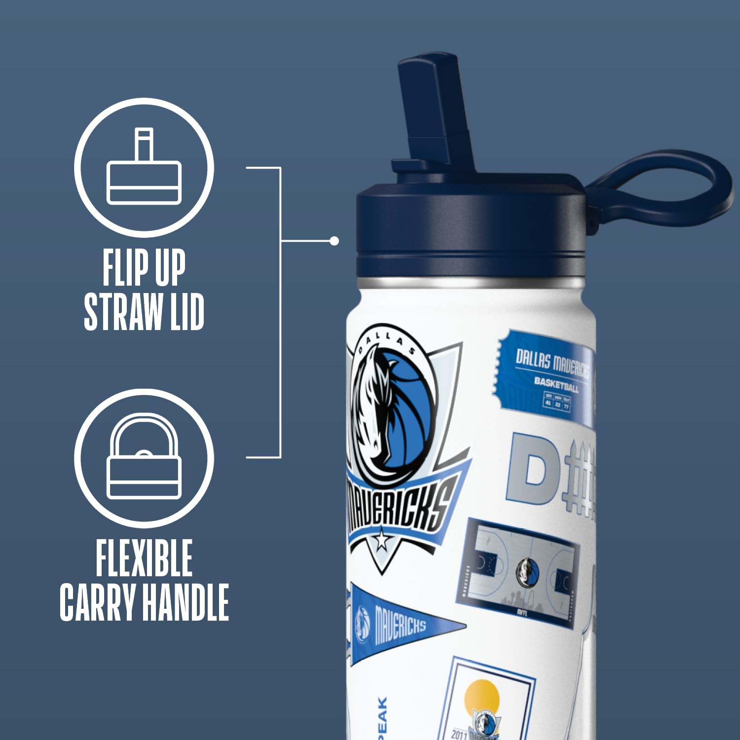Hydrapeak x NBA Officially Licensed Dallas Mavericks 20 oz Active Water Bottle with Chug Lid and Handle Reusable Stainless Steel Double Wall Insulated Sports Gift for Kids/Adults - Image 4