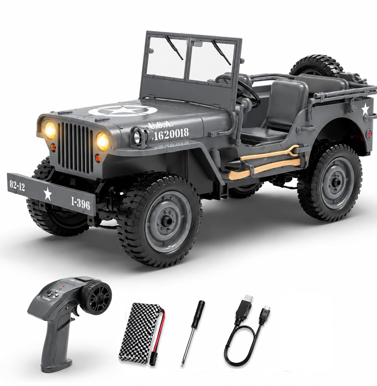 RABJET 1:10 Scale Military Jeep Model RC Car, 4WD Off Road Vehicle