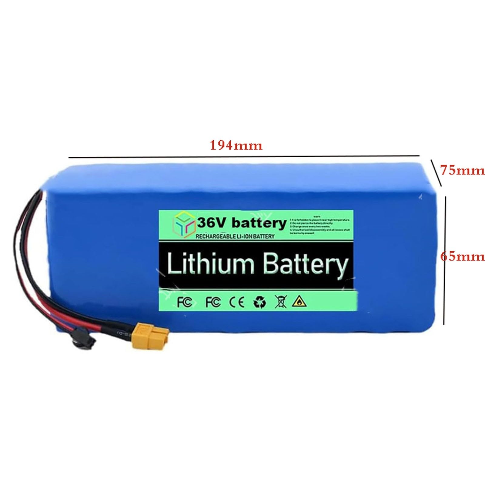 36V 10S3P Batterie lithium-ion rechargeable Boîtier en PVC étanche Batterie pour vélo électrique Chargeur inclus Convient aux trottinettes et draisiennes électriques 36V,XT60+DC