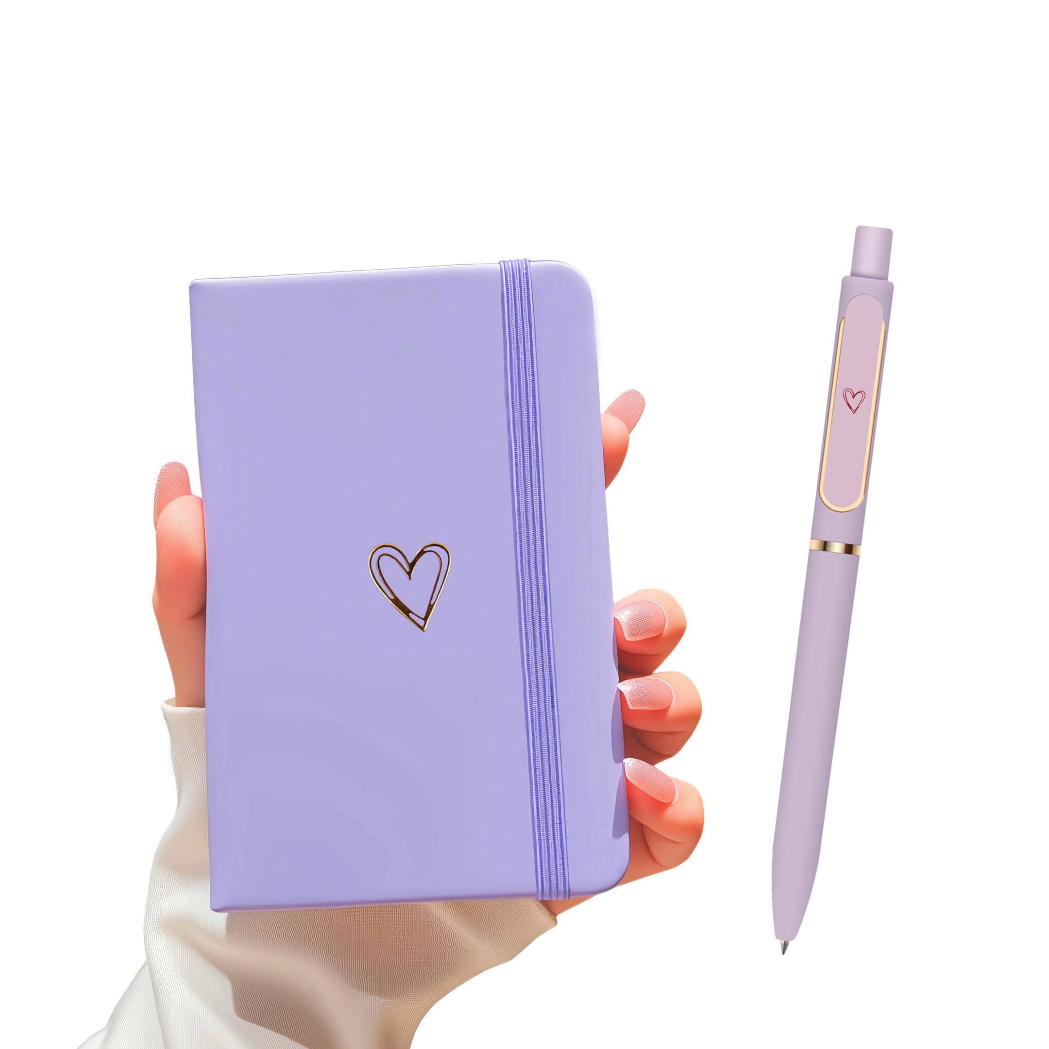 LRANKAI A6 Lined Journal Notebook with Pen for Girls Women,192 Pages Hardcover Leather Notebook for Writing,Cute A6 Diary with Heart-Shaped Notepad for Work School,Note Taking,Business (Purple)