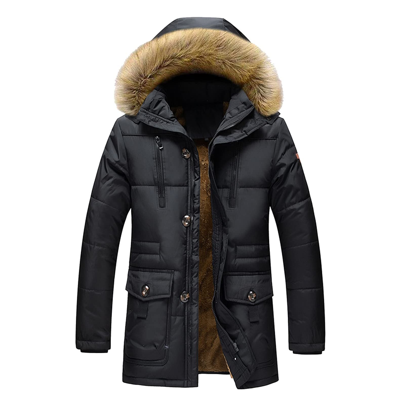 Generisch Cappotto invernale da uomo, impermeabile, in pelle scamosciata, con tasche