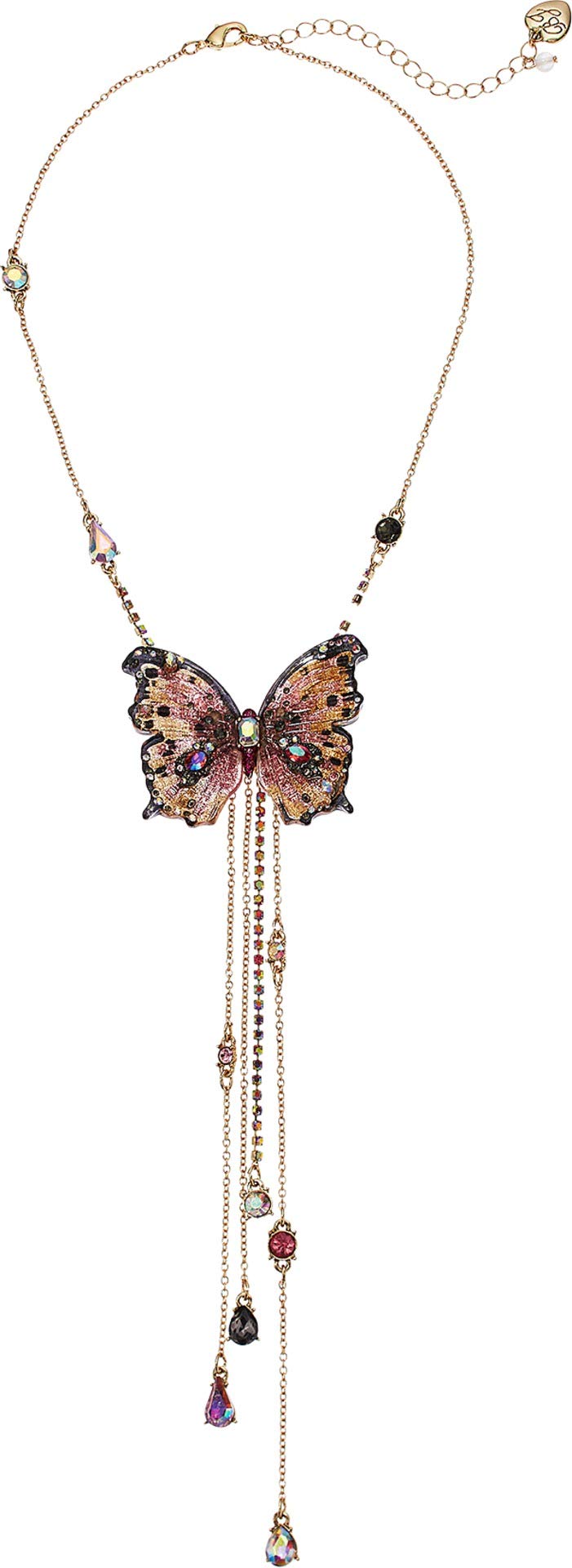 Betsey Johnson Pink and Gold Tone Butterfly Linear Necklace Pink One Size