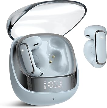 Clip On Ear buds, Open Ear Headphones, Bluetooth 5.4 HiFi Stereo Clip Earbuds, 42H, LED Display Wireless EarBuds, Comfortable Lightweight, IP7 Waterproof Earphones, Earbud for Workout Running, Blue