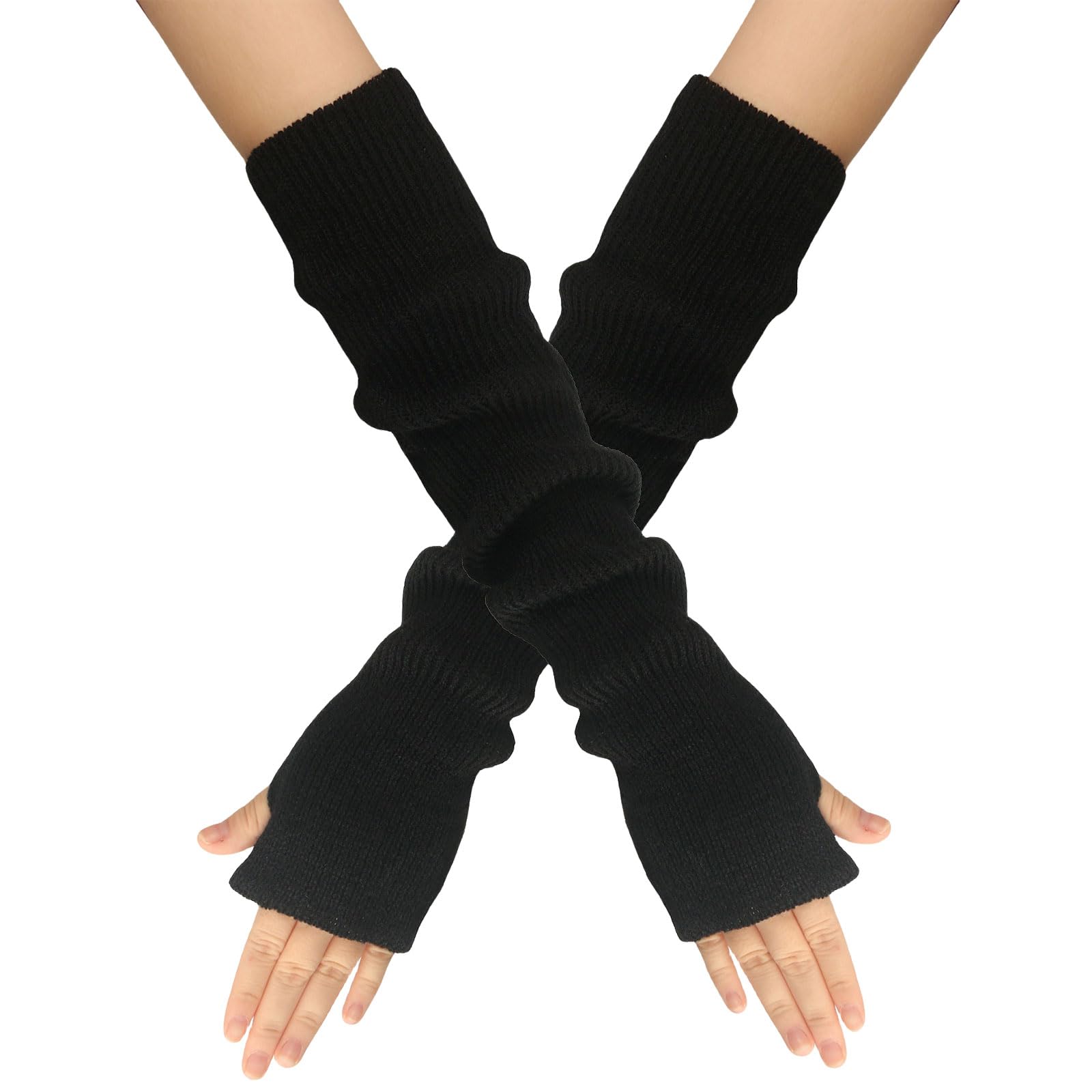 Suxgumoe Fingerlose Handschuhe Damen, Lange Winter Damen Armstulpen, Strick Pulswärmer mit Daumenloch Gestrickte Armwärmer für Damen Mädche