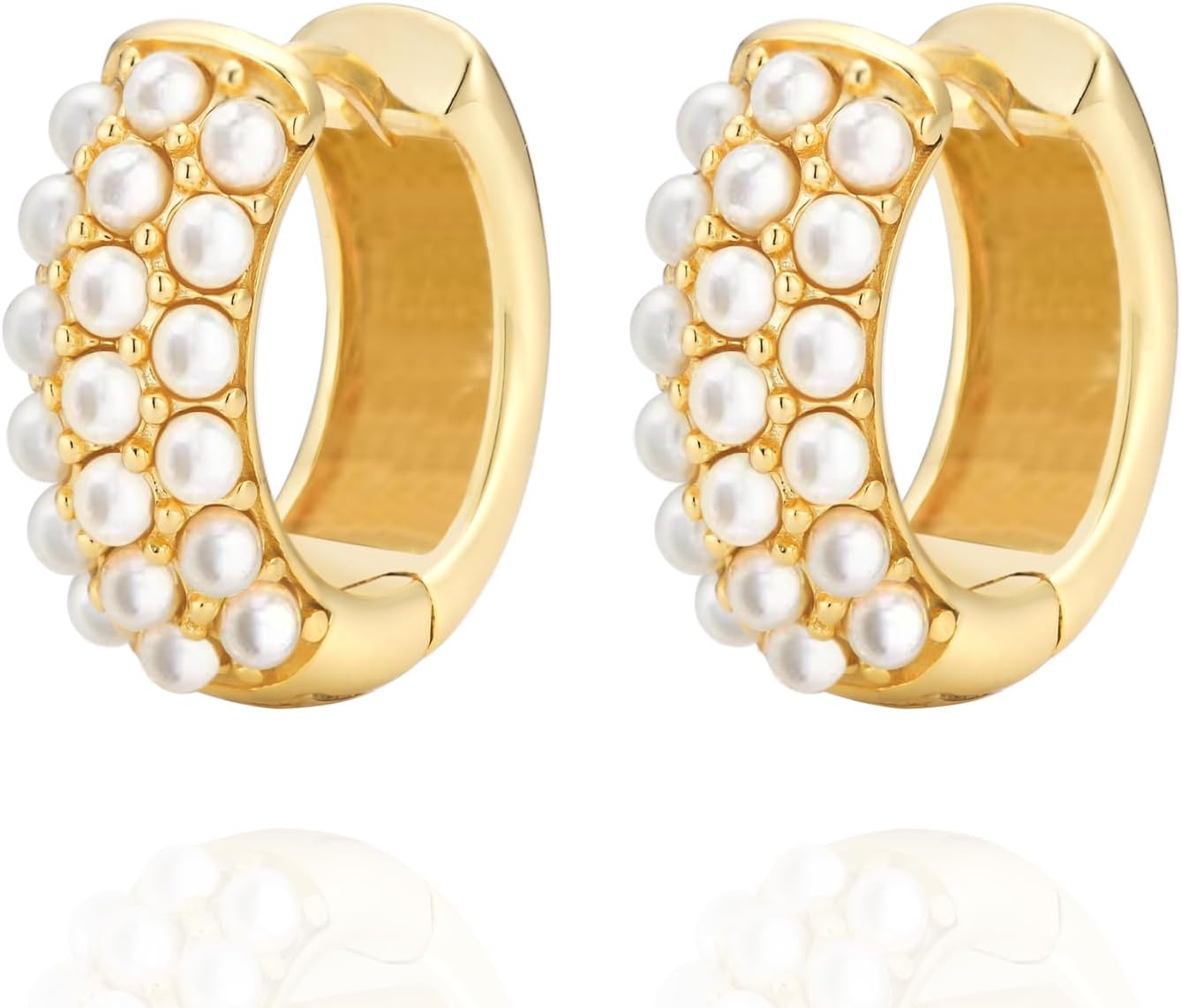 925 Sterling Silver 14K Gold Plated Elegant Shell Pearl Hoop Earrings