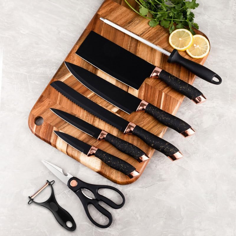 Miniatura 2 de Juego de 8 cuchillos de cocina, cuchillos de chef, cuchillos de pan, cuchillos de carne, proceso de martillo, mango ergonómico de acero inoxidable