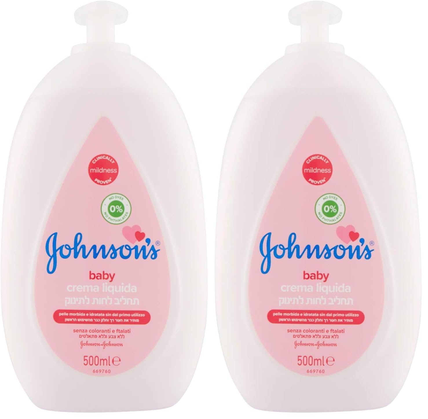 Johnson's Baby Crema Liquida Neonati, 500 ml (Packung mit 2)