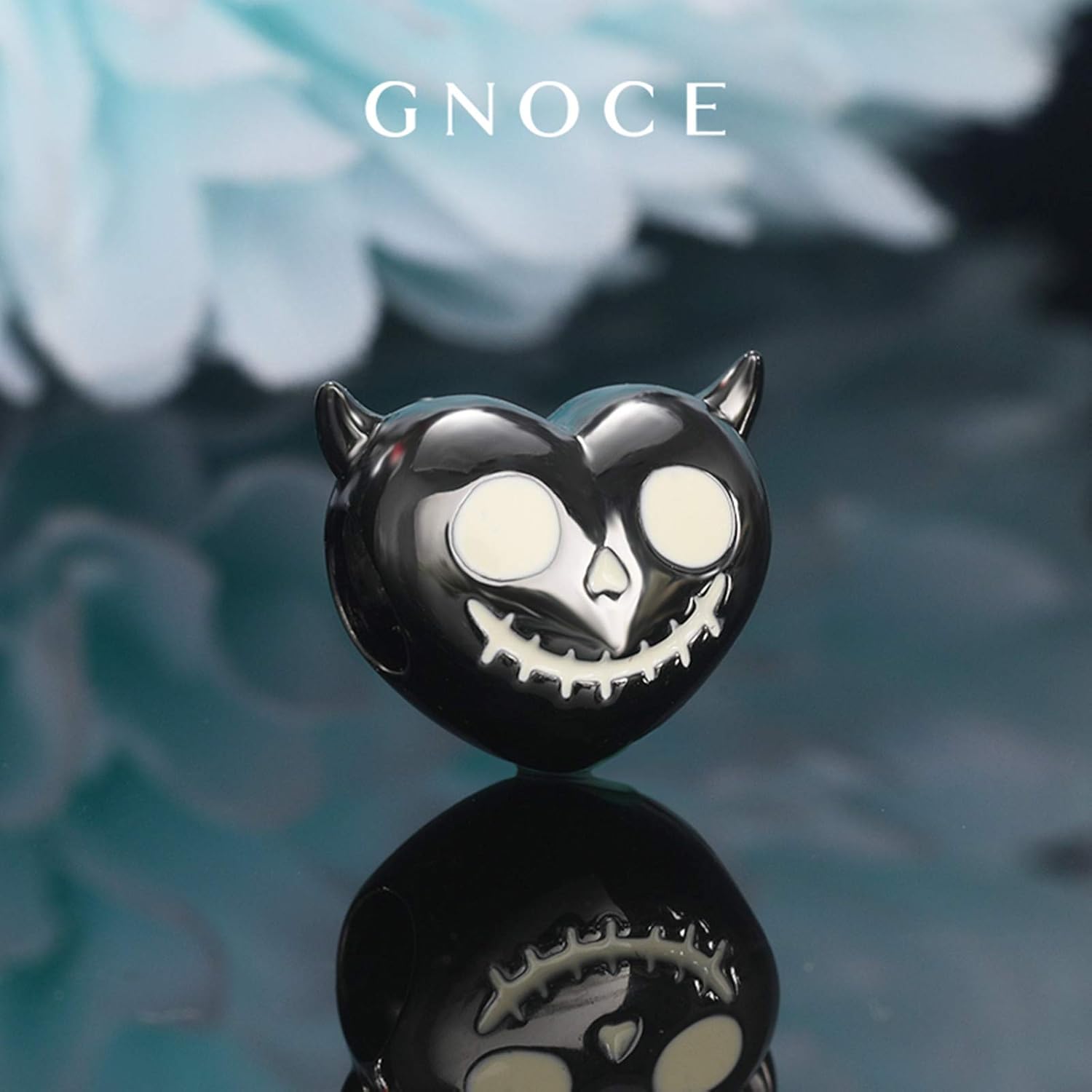GNOCE Luminous Devil's Heart Skull Charm Bead Sterling Silver Charm Bead Fit Bracelet/Necklace Halloween Charm for Women Men