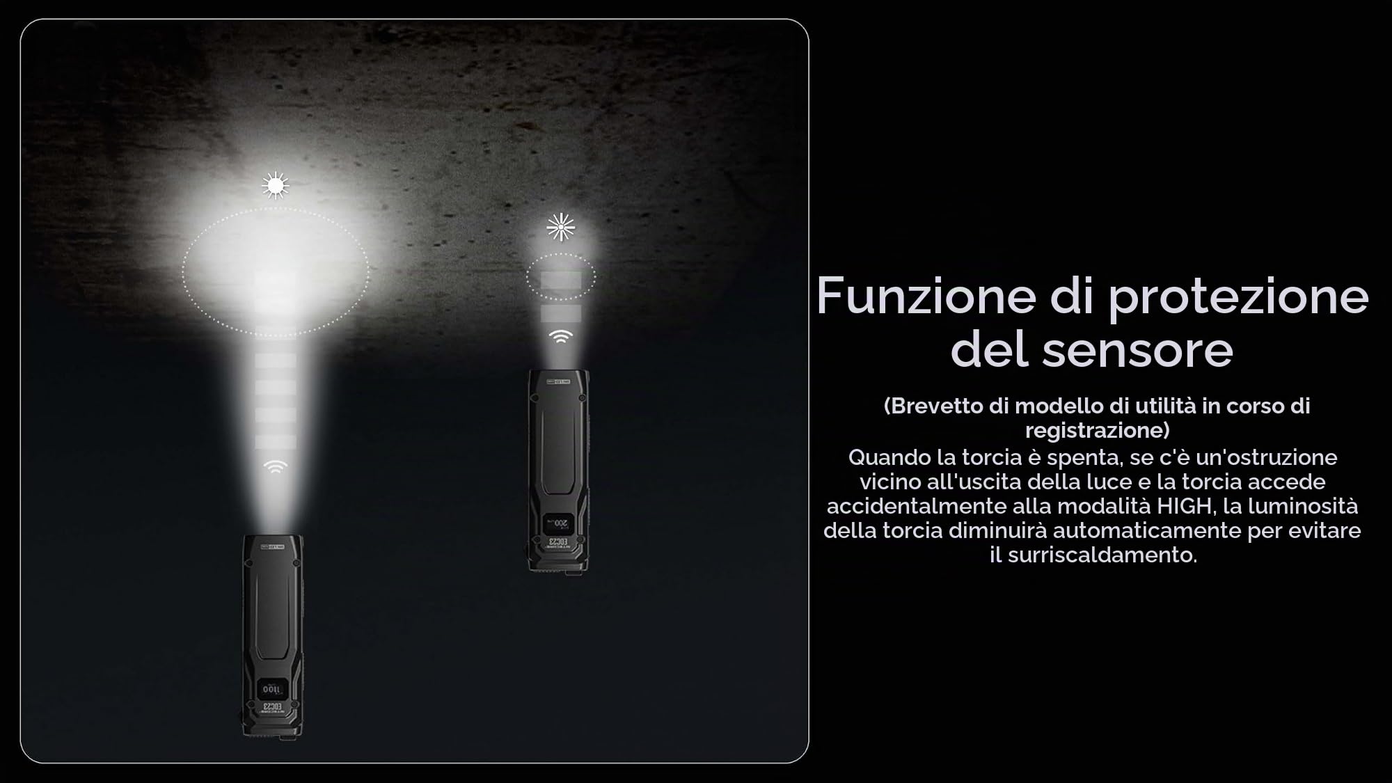 Nitecore Torcia EDC23 LED, 2500 lumen, ricaricabile, forma piatta, luce portatile, display OLED, interruttore blocco meccanico