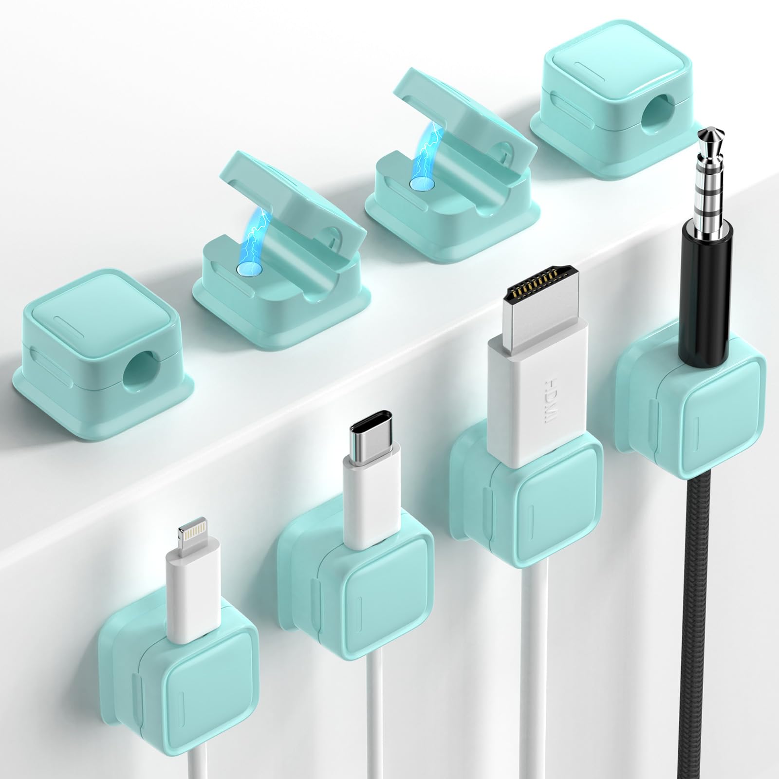 8 Pack Magnetic Cord Organizer, Easy Secure Adhesive Cable Management, Wire Holder Keeper Organizer Management, Hide Or Organize Phone USB Charger