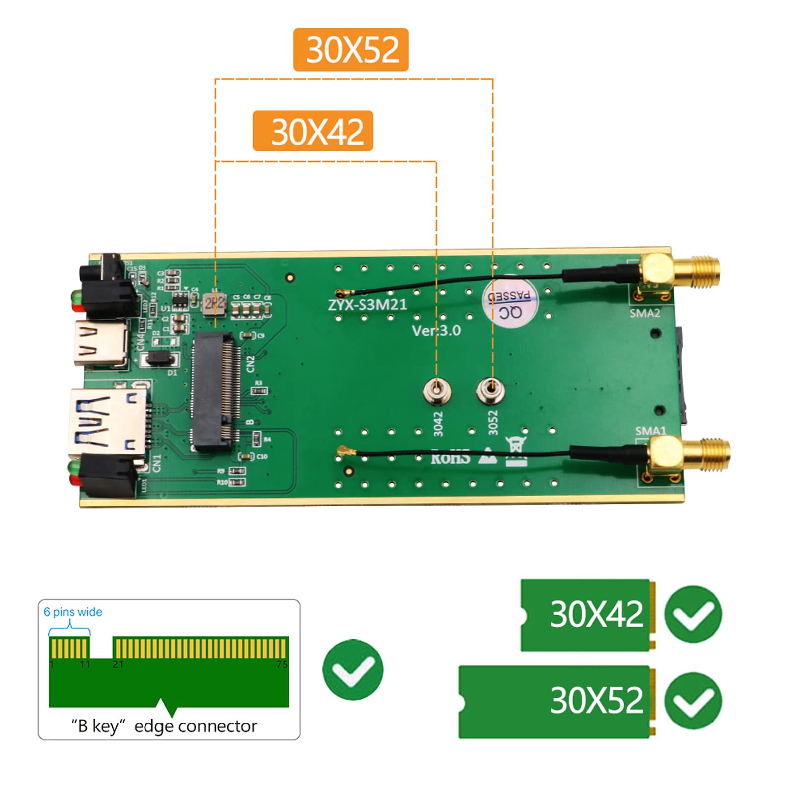 NGFF M.2 Key B vers USB 3.0 A, réseau A avec Emplacement SIM, Prend en Charge la Carte SIM SIM pour LTE 4G 5G ES, Interface USB3.0 avec Port de Type C, Inclus