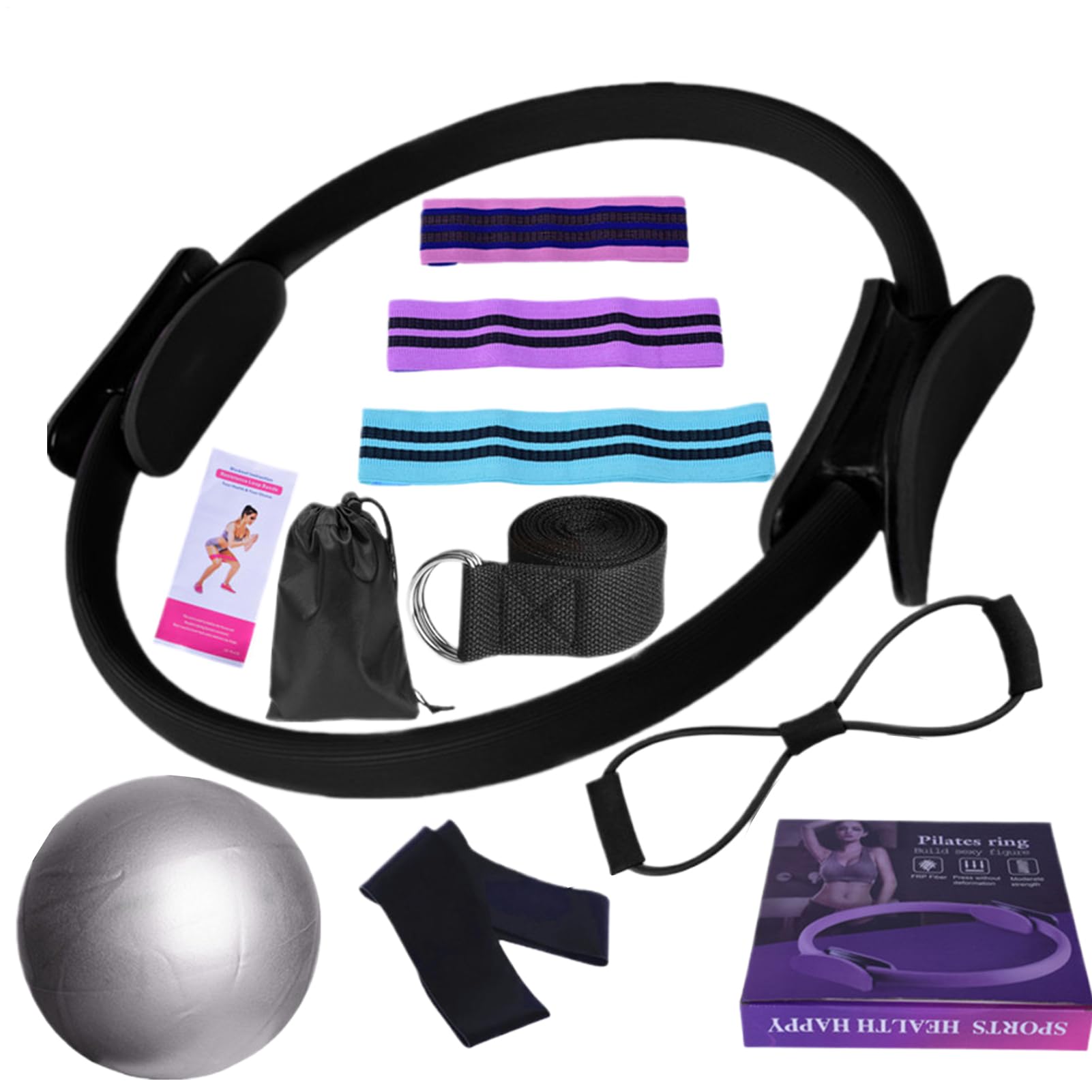 Set Di Anelli Per Pilates, Kit Da 10 Pezzi Per Pilates Da Donna, Kit Per Allenamento A Casa, Anello Per Yoga, Anello E Palla Per Pilates, Fascia Elastica Di Resistenza, Tappetini Per Yoga, Per