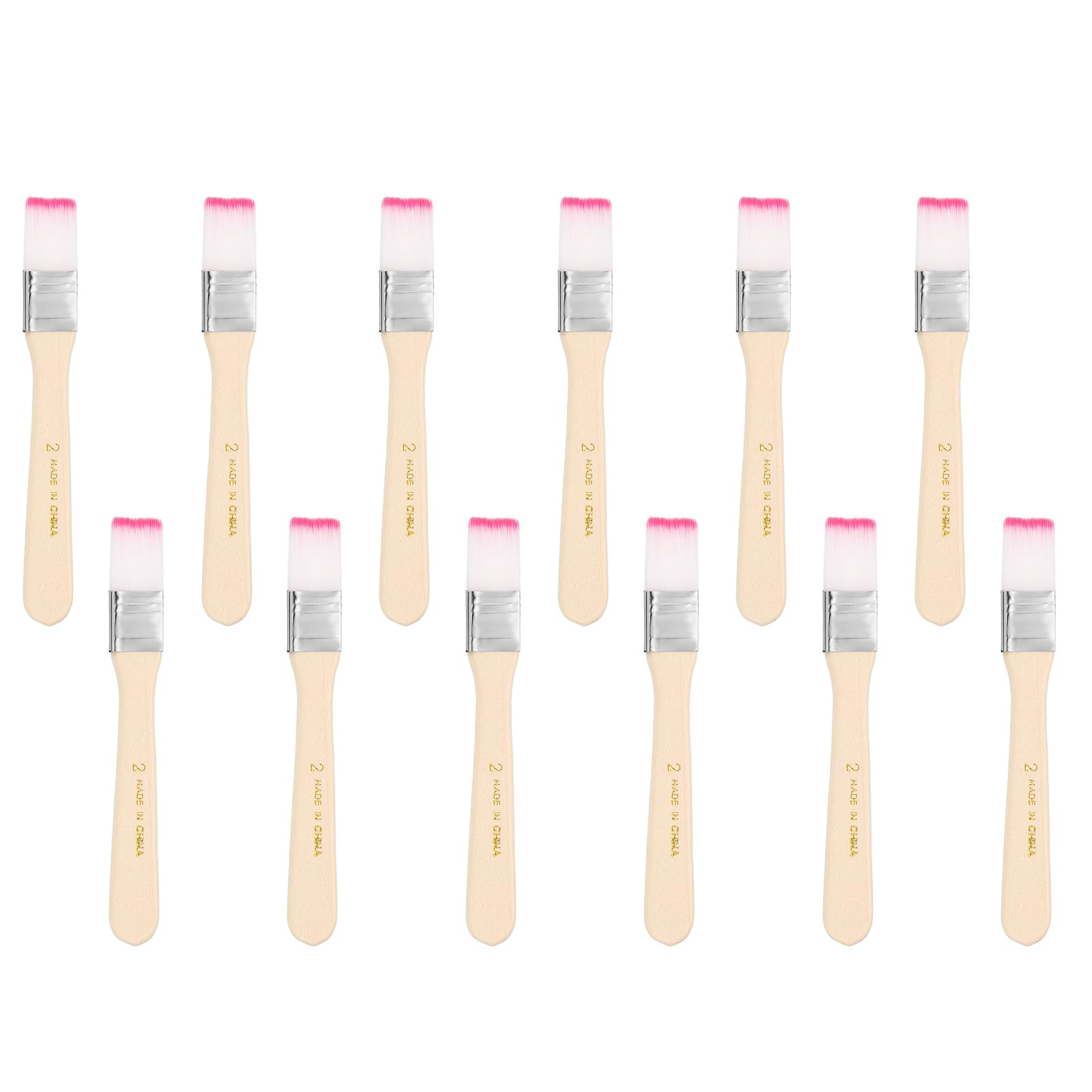 PATIKIL 12 Pcs Paint Brush Set, 136mm Nylon Bristle Flat Brushes with Wooden Handle DIY Art Painting Supplies for Acrylic Oil Watercolor Painting Wall Door Trim Paint, #2 Red/White