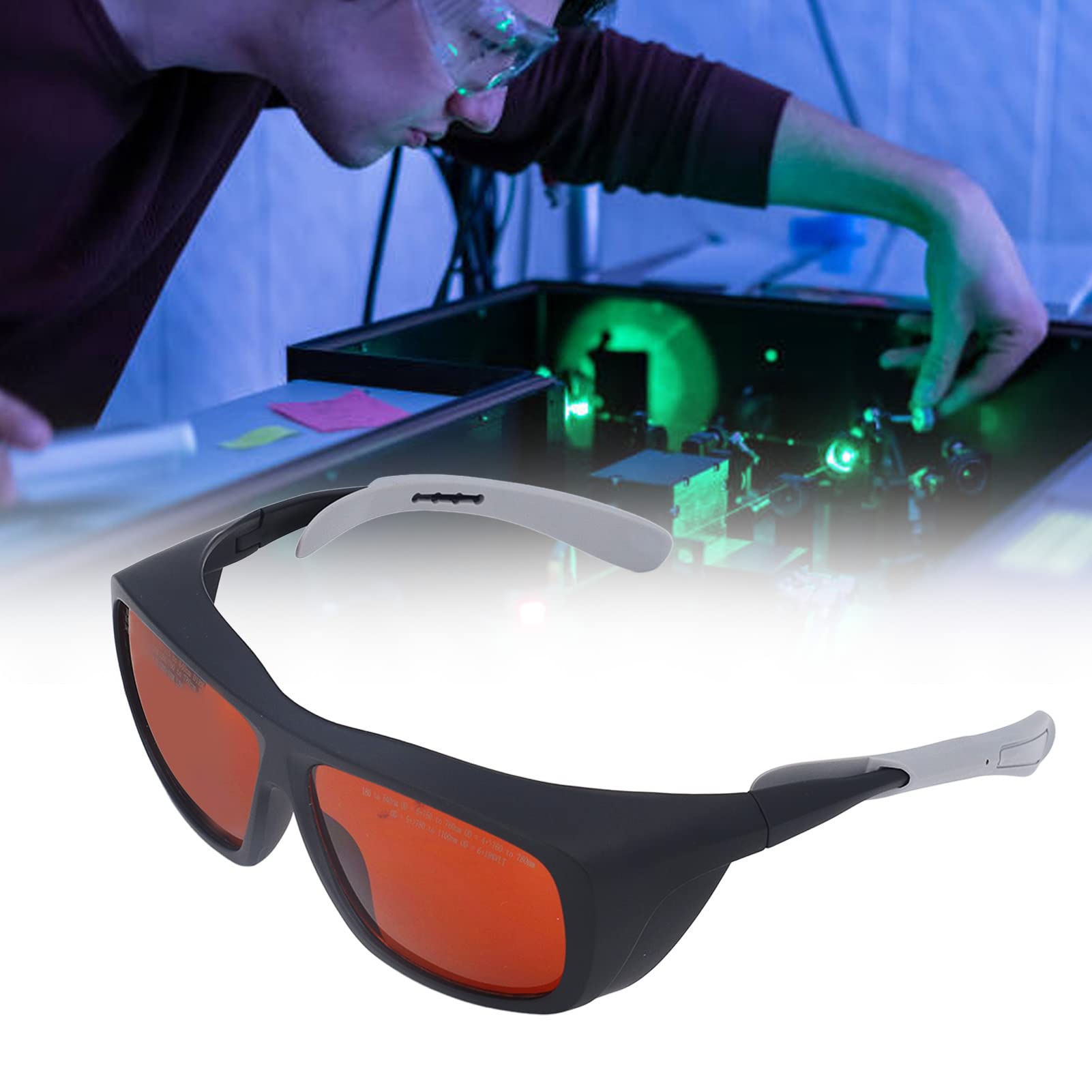Laserowe okulary ochronne dla długości fali 180–540 nm i 750–1100 nm, gogle ochronne PC z szybką reakcją na światło i wysokim tłumieniem, ochrona oczu z białą ramką dla techników