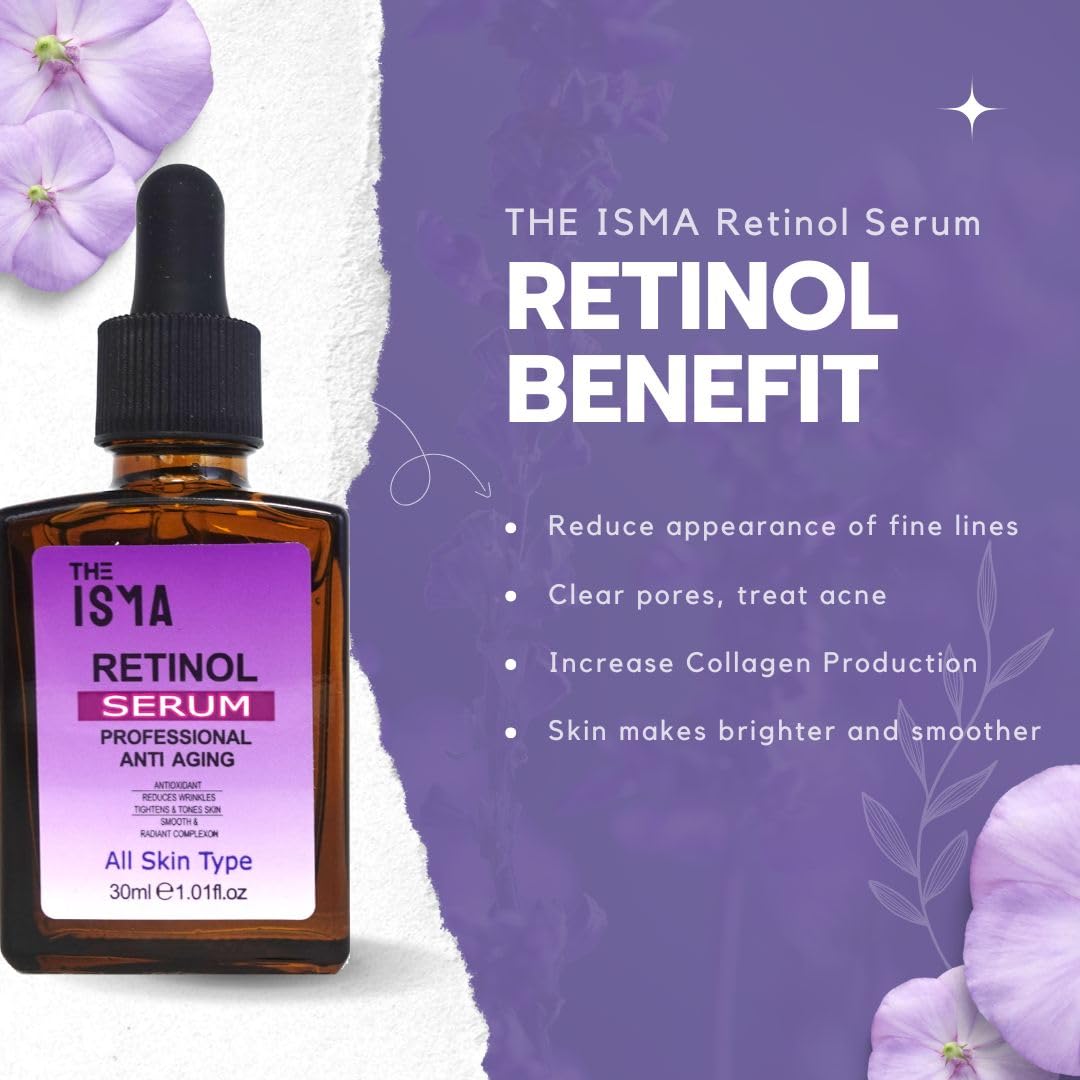 ISMA Retinol Serum, Night Face & Anti-Ageing Treatment, 30 ml, Vitamin A Serum for Fine Lines Wrinkles & Skin Renewal - Image 3