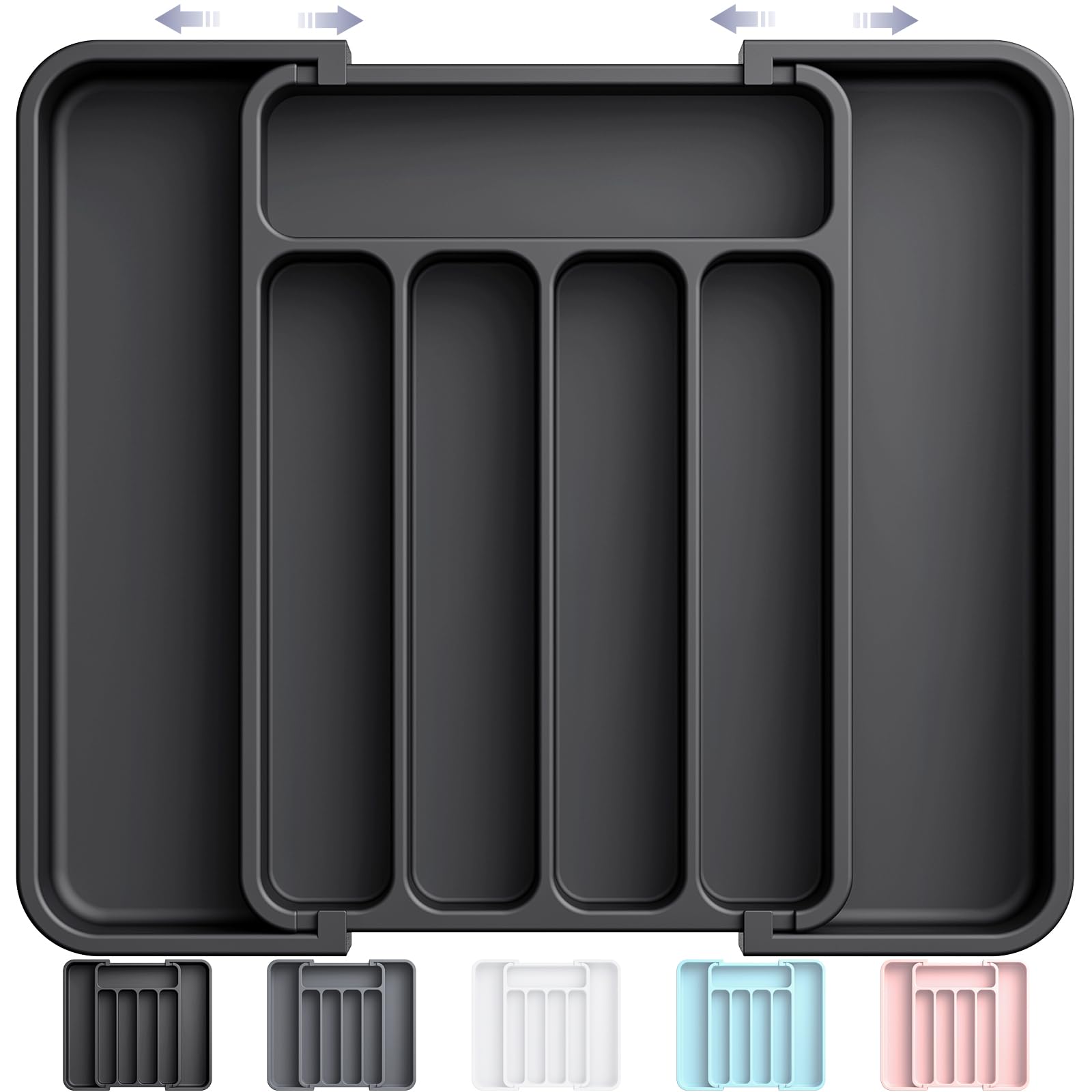 Aujen Besteckkasten für Schubladen -Abnehmbar Besteckeinsatz für Schubladen, Erweiterbar Praktischer Schubladeneinsatz, Effiziente und Vielseitiger Küchen Organizer, Schwarz, Mittel