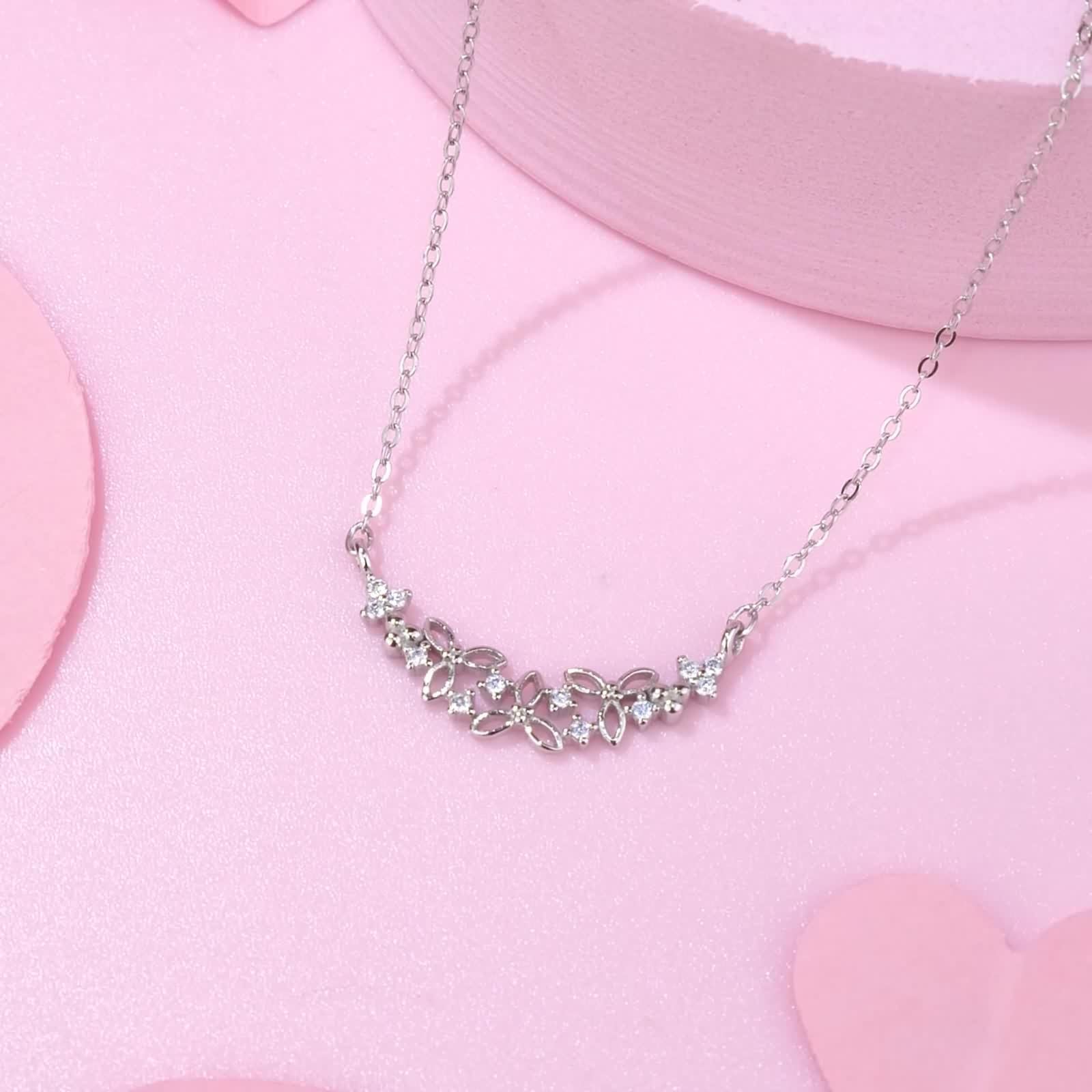 Collana Moissanite Donna, Collana Lunga Elegante Ciondolo Catenina Gioielli Oro Bianco 9K/14K/18K Fiore Cavo 40+5cm