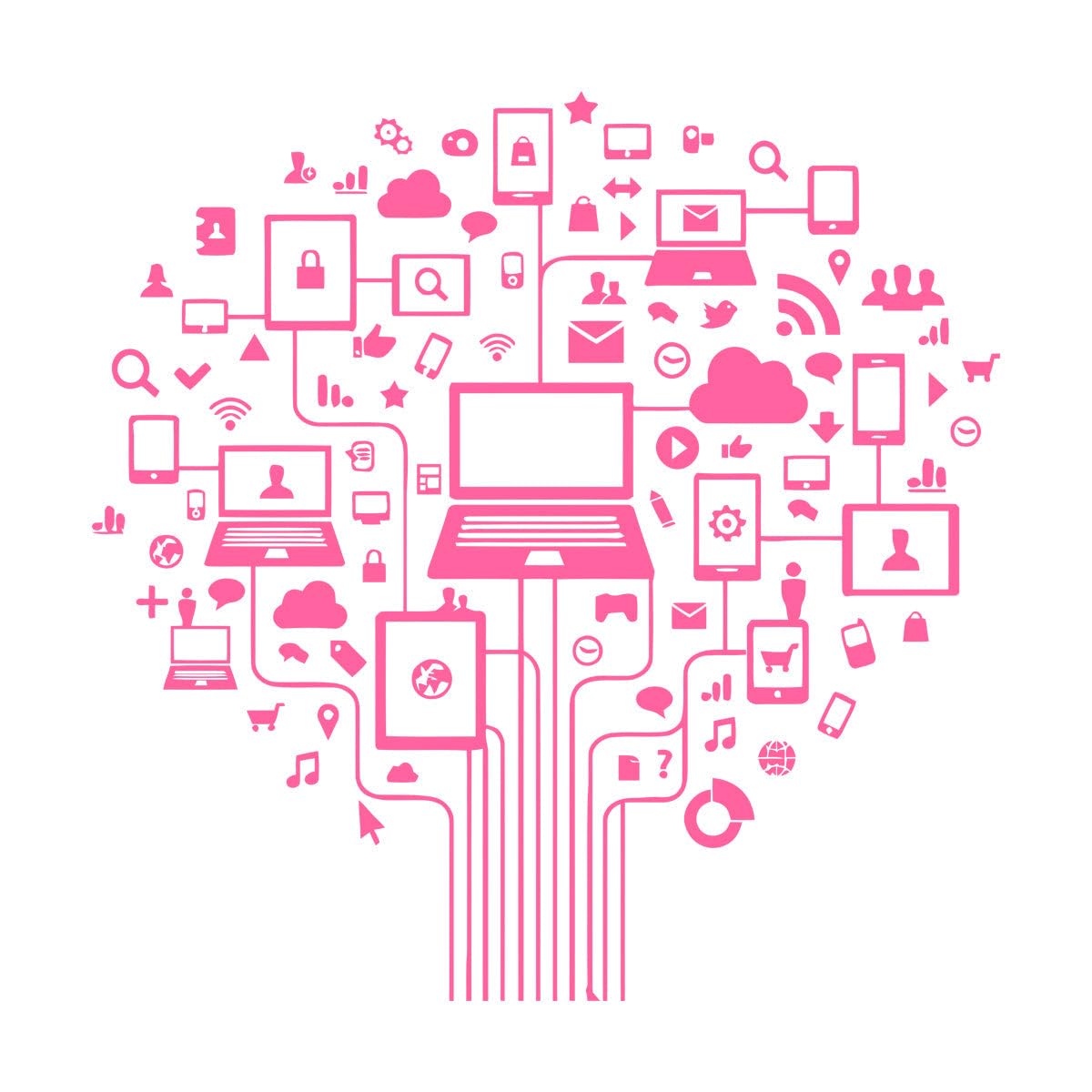 Lettering Decals Computer Tree Internet Social Networks 72x72.1cm Do not Damage The wall Surface Pink