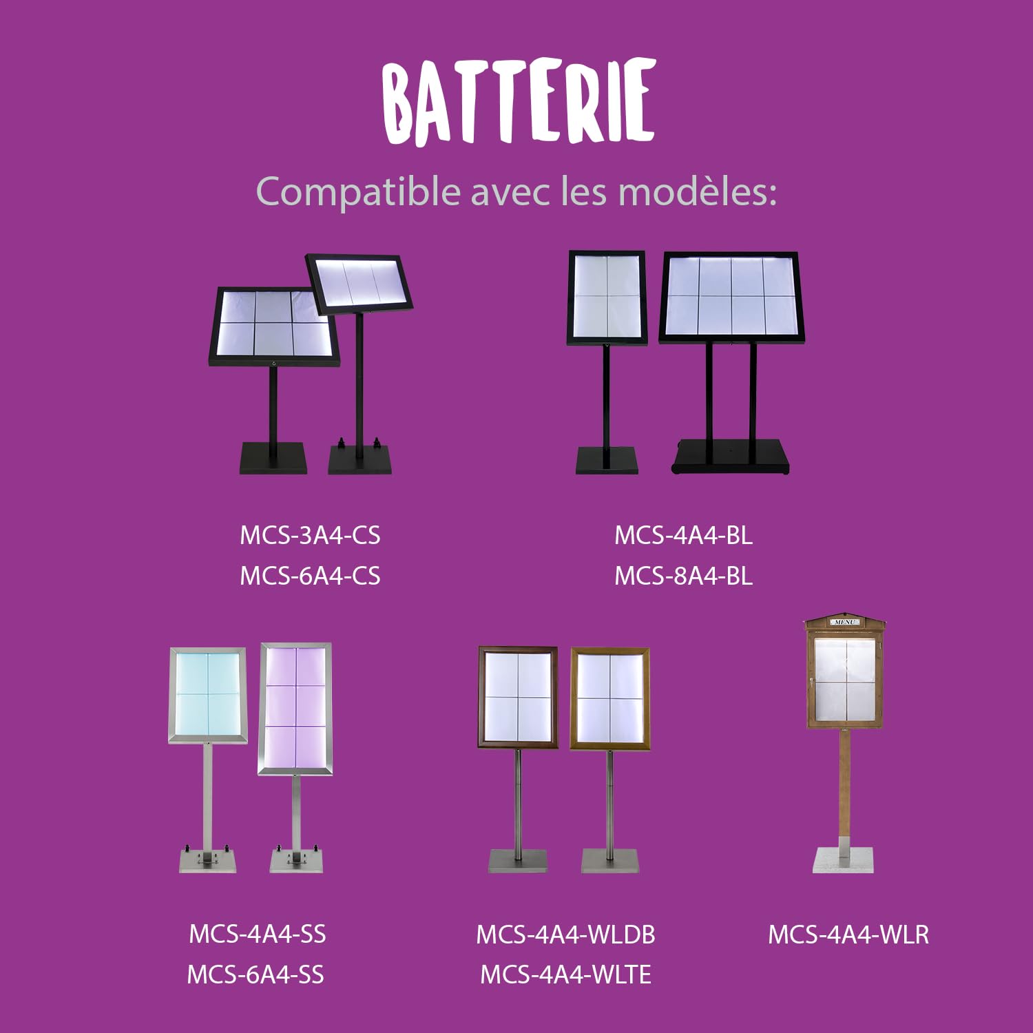 SECURIT - Battery for LED Menu Holder - Waterproof - Battery Life 6 to 36 Hours - For Restaurant, Cafe, Bar - Black