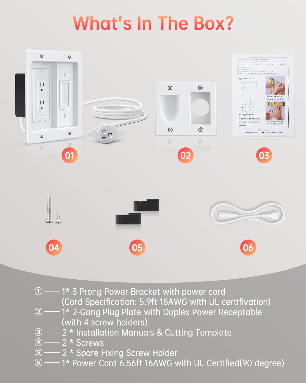 Electop Kit di gestione cavi a parete per TV
