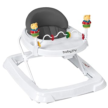 BABY JOY Baby Walker, Foldable Activity Walker with Adjustable Height, Large Tray & Removable Toys, Baby Walker with Wheels for Boys Girls 6-18 Months (Gray)