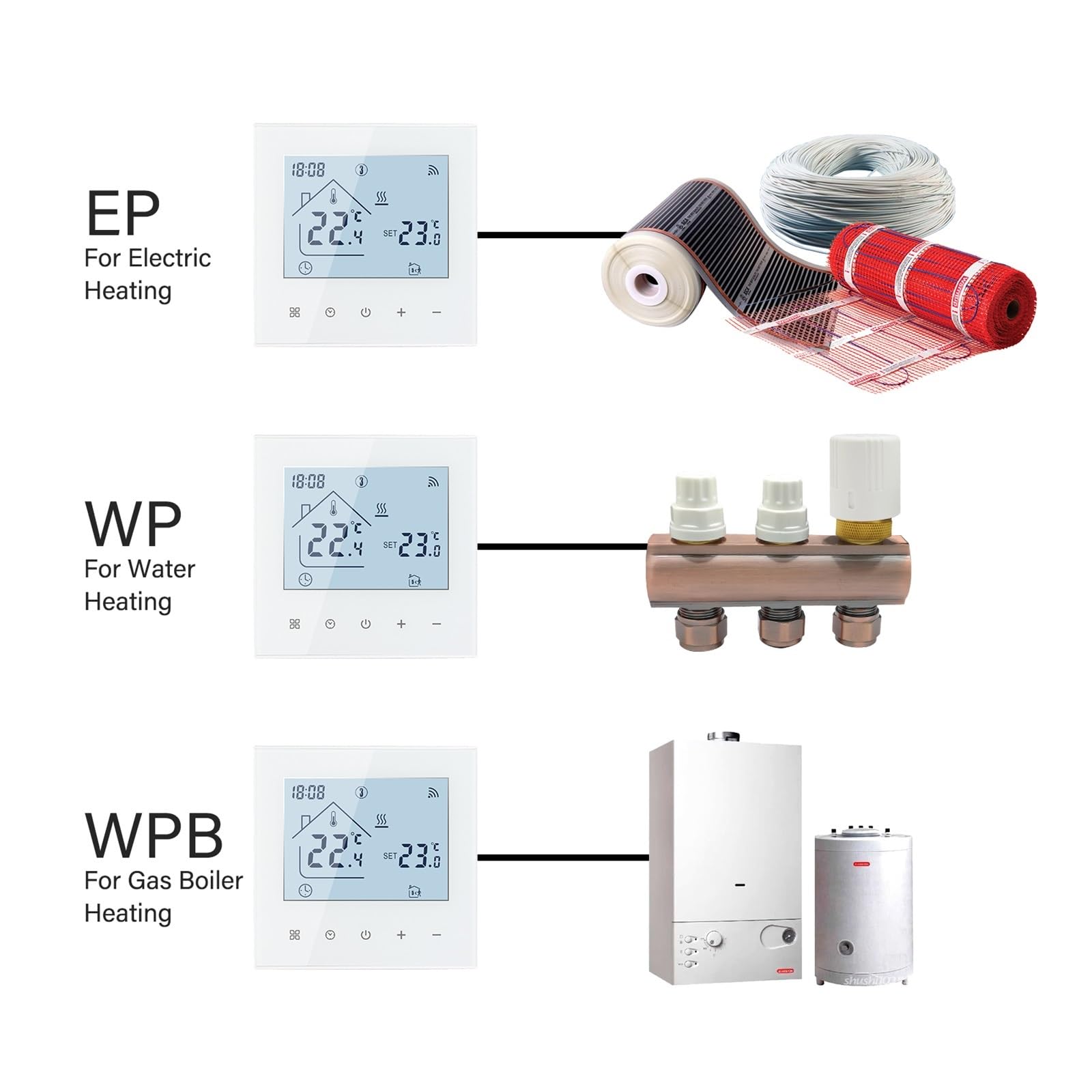 Termostato Inteligente WiFi Calentamiento de Suelo eléctrico Control Remoto Temperatura Caldera Agua/Gas Ahorra EnergíA Y Costes De CalefaccióN(TDR89W-WPB)