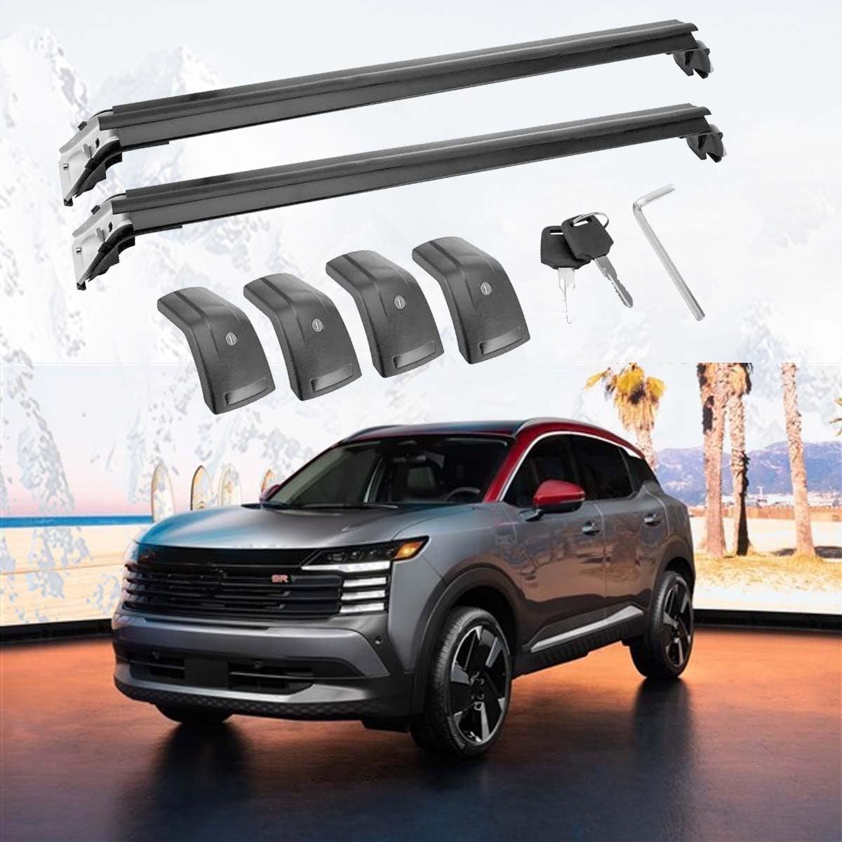 2PCS All Black Lockable Crossbars Cross Bars Roof Rail Racks fits for Nissan Kicks 2024 2025 Luggage Rails Aluminum