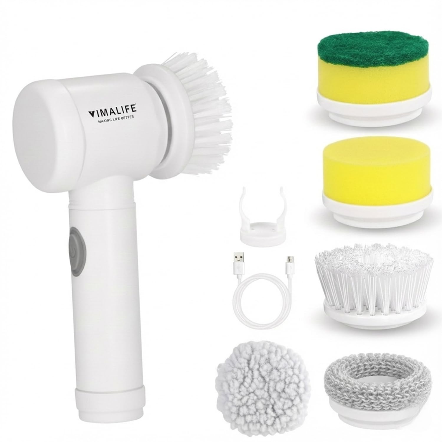 VIMALIFE Electric Spin Scrubber Cordless Bathroom Cleaning Brush IPX6 Waterproof with 5 Replaceable Heads Power Scrubber for Bathtub