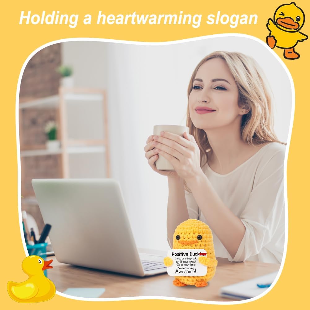 Vexthorion Positive Duck Gifts 2pcs,Knitted Duck Doll,Handmade Crochet Animals Cute Stuff With Card,Cute Crochet Gifts For Women,Funny Cheer Up Gifts For Girlfriend/Friend/Classmate/Kids/Teens/Adults - Image 4