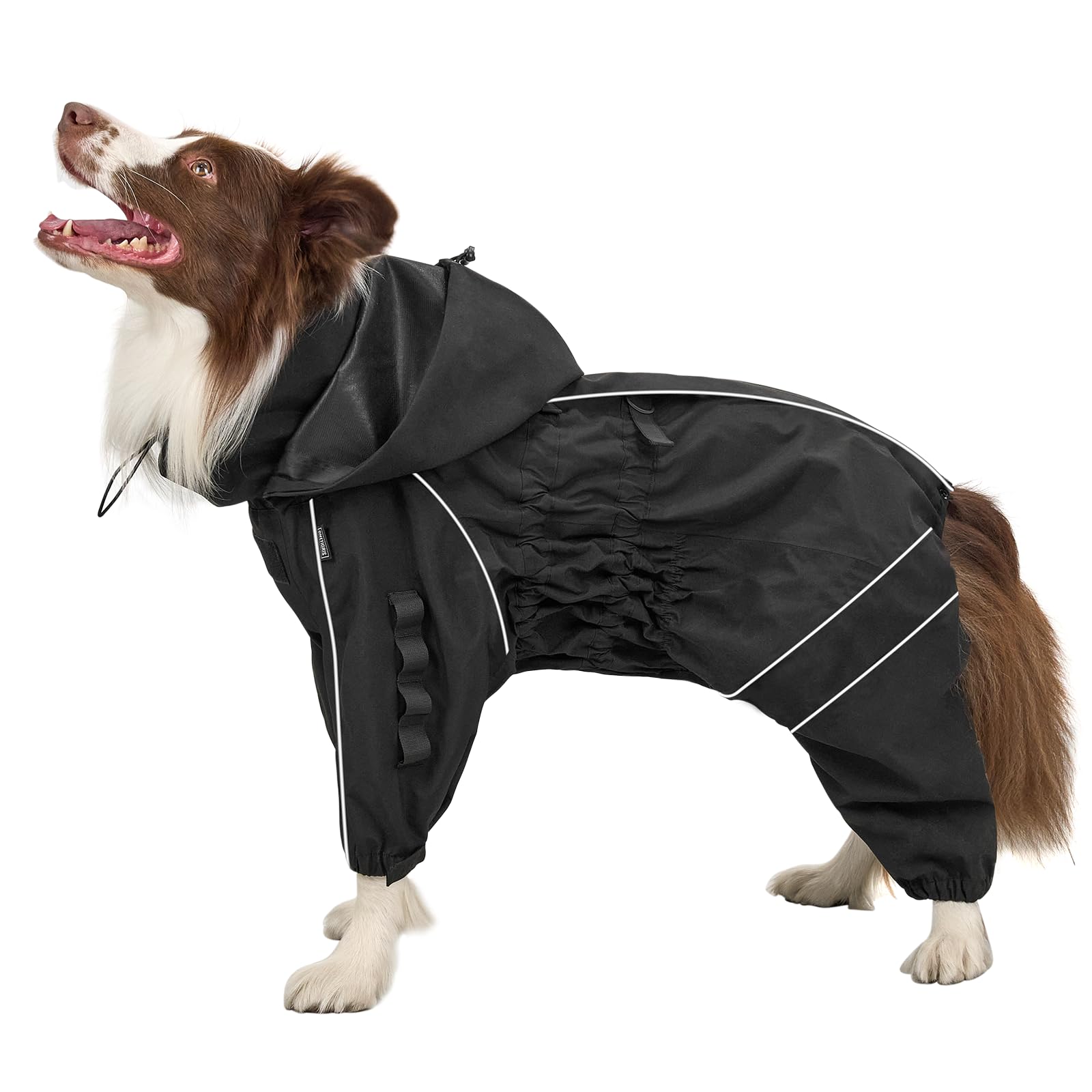 OneTigris Dog Raincoat with Hood for Medium Large Dogs, Waterproof & Reflective, 4 Legs Dog Rain Jacket Adjustable Puppy Poncho for The Rain and Snow (Black, Medium)